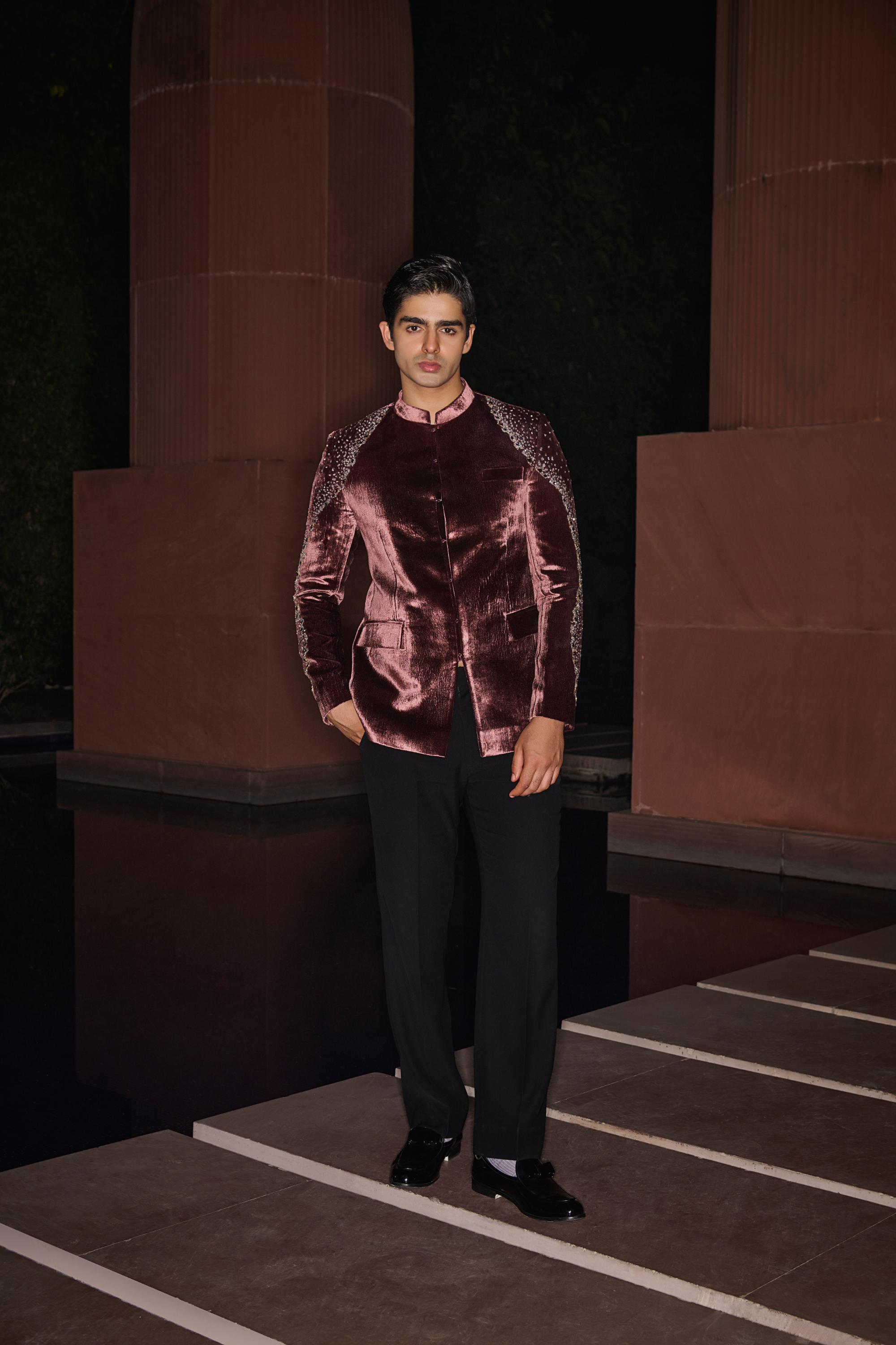 Velvet Ember Bandhgala Set