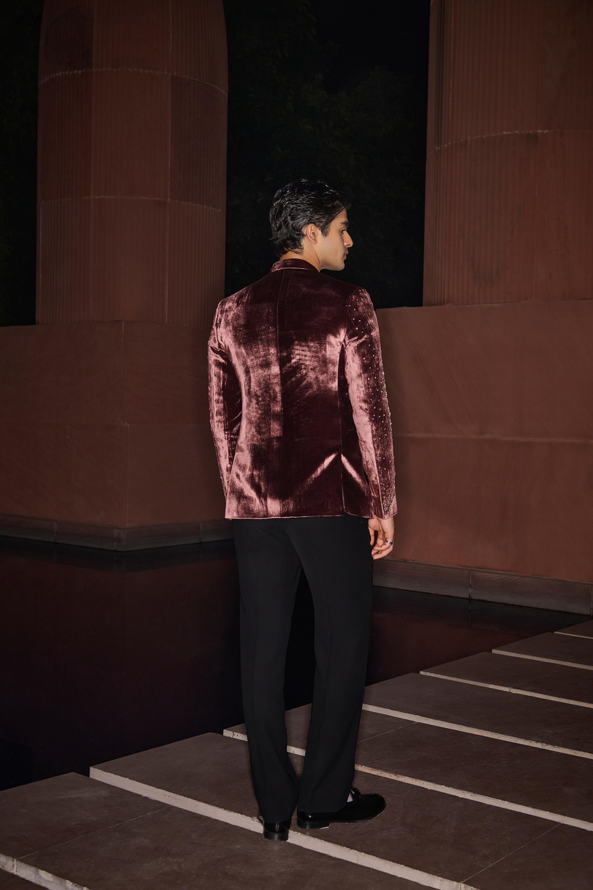 Velvet Ember Bandhgala Set