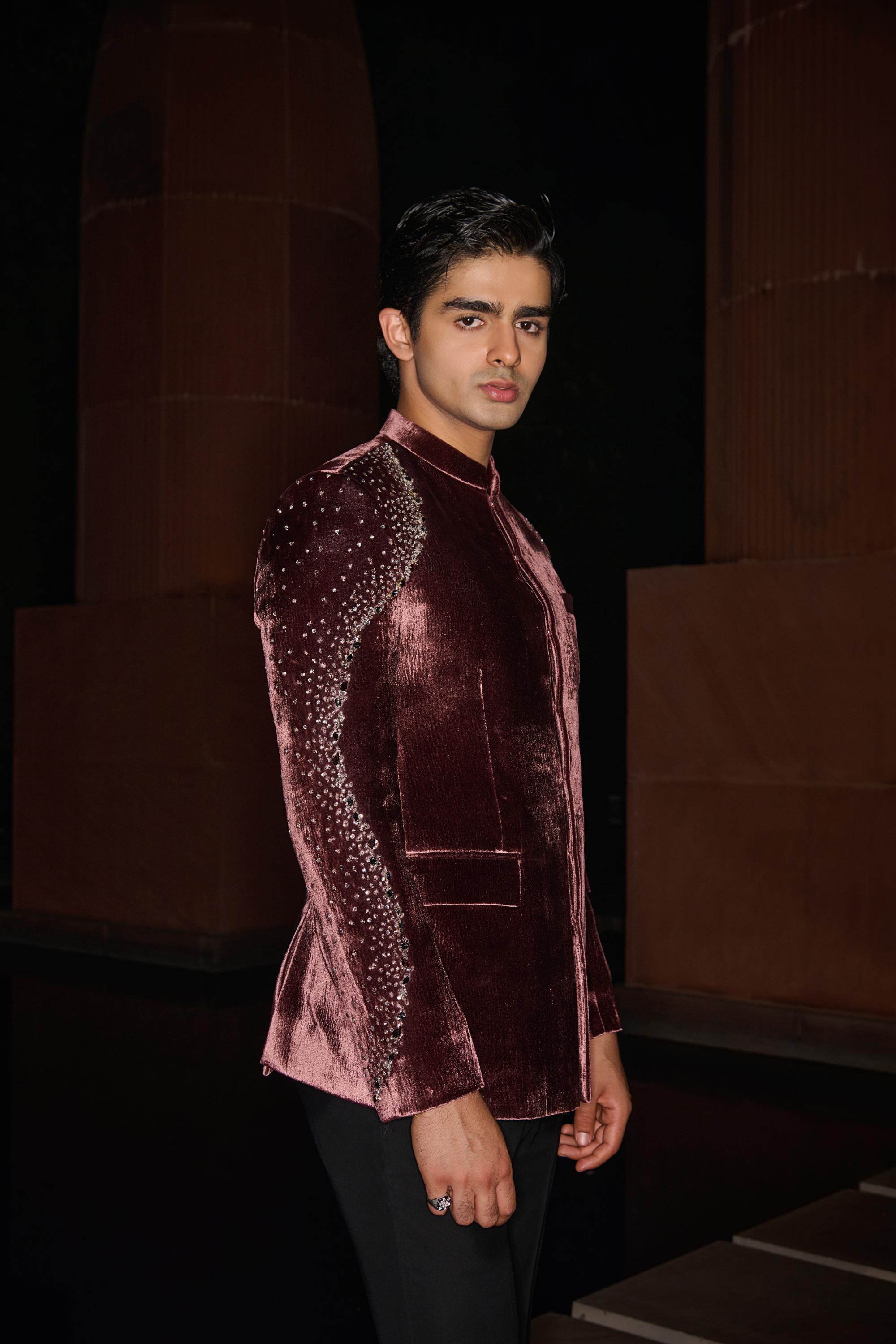 Velvet Ember Bandhgala Set