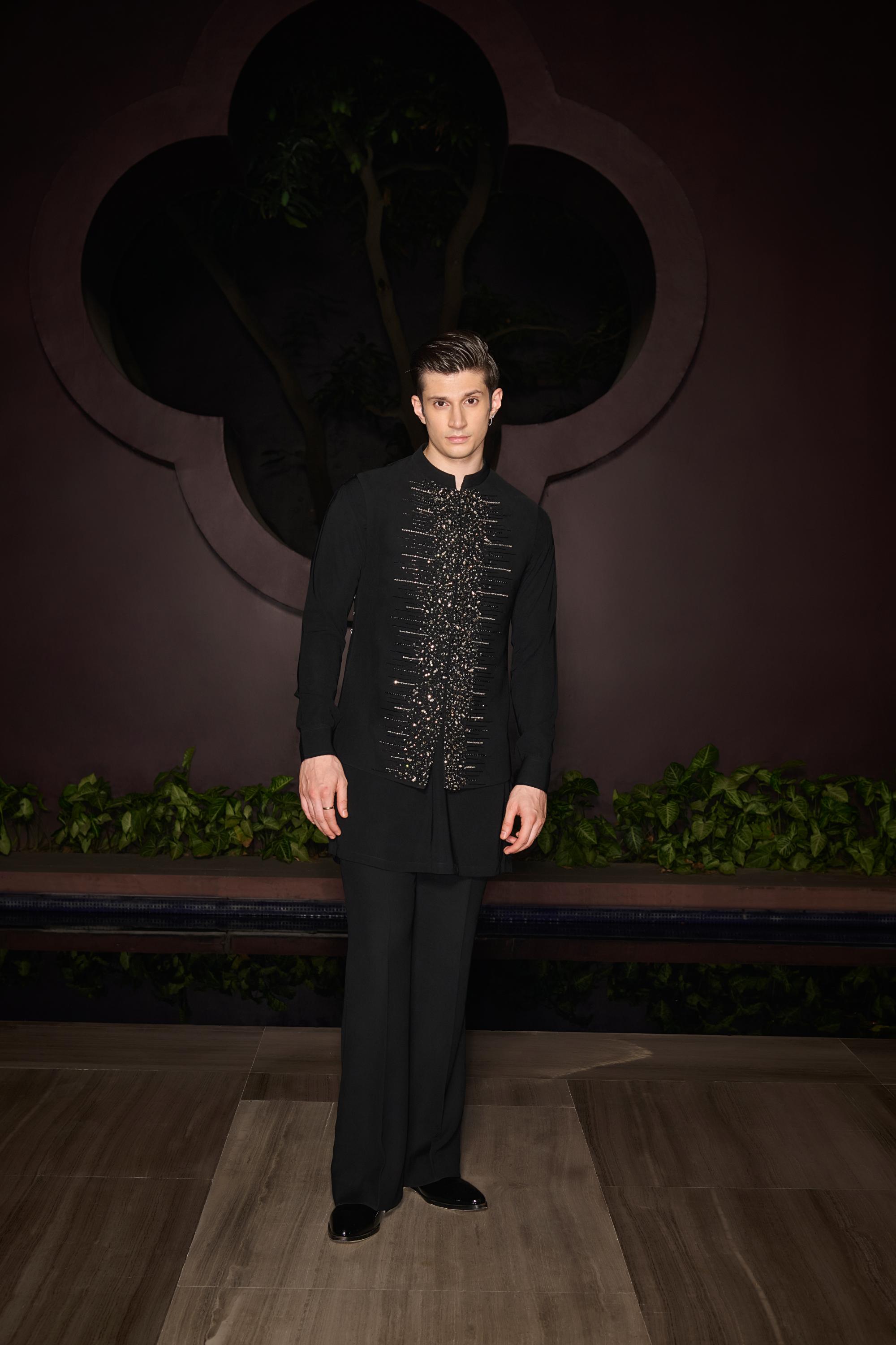 Noir Crest Nehru Jacket Set