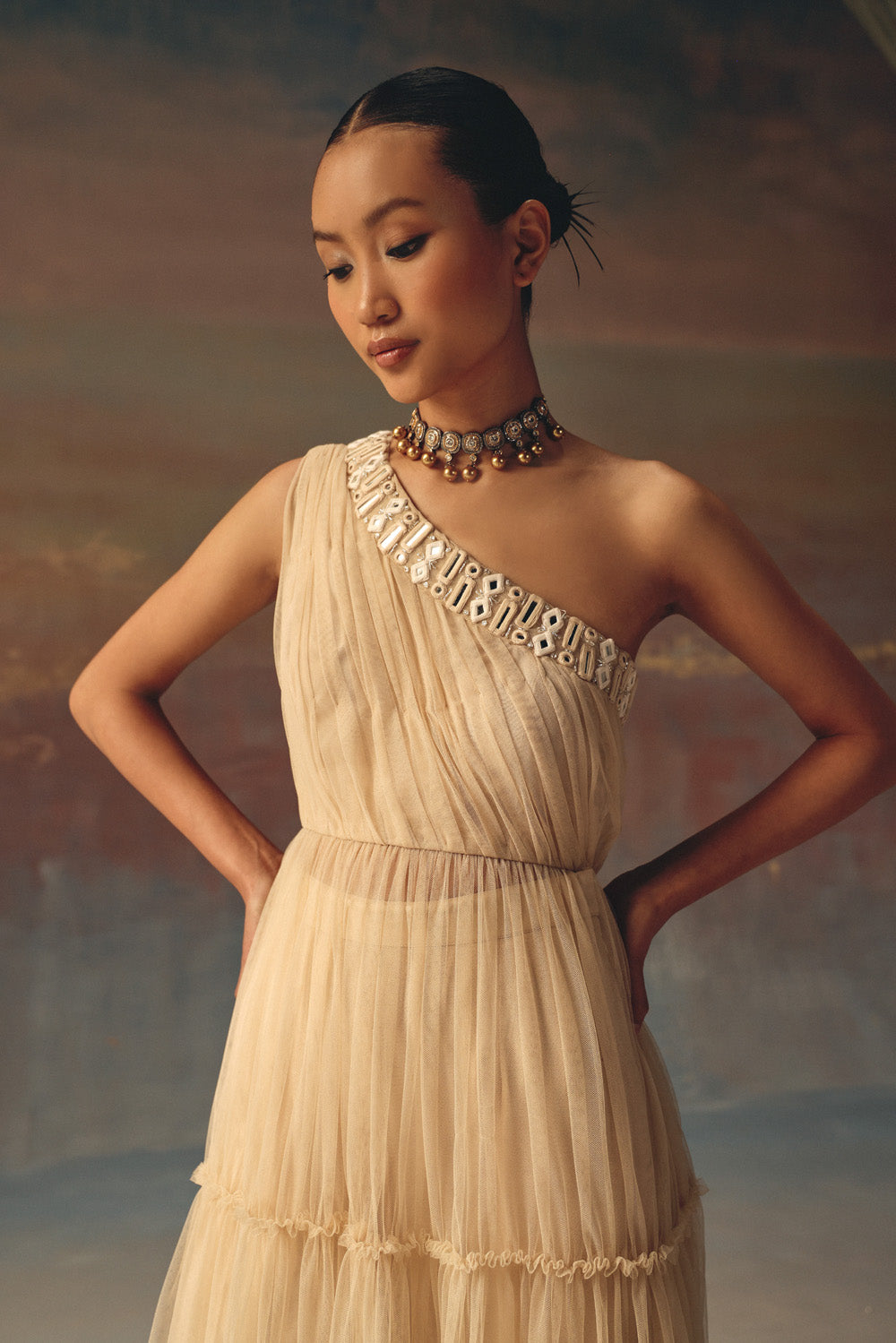 one shoulder anarkali Dress Top