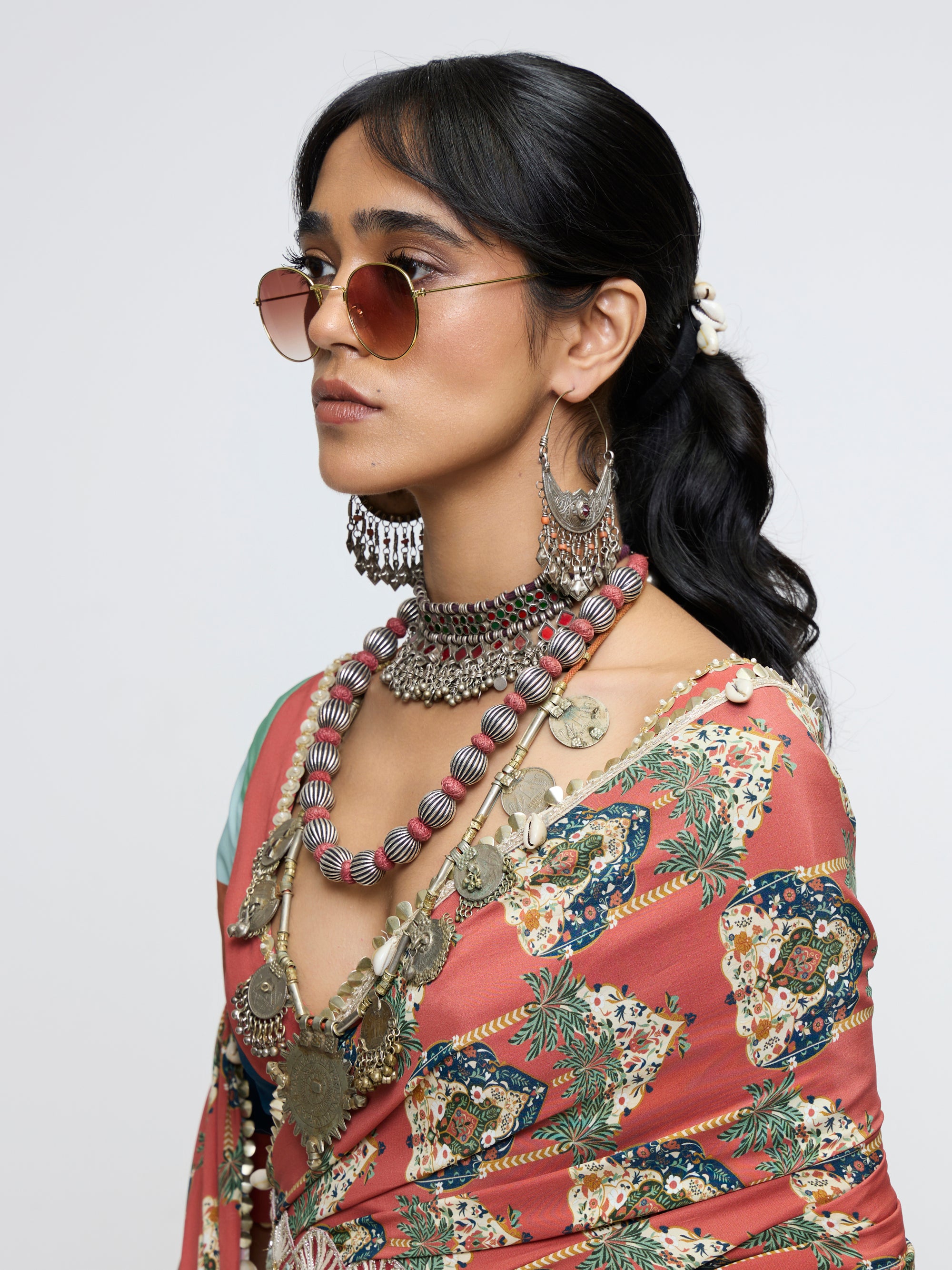 AMAIRA DRAPE SAREE PAIRED WITH V NECK BLOUSE