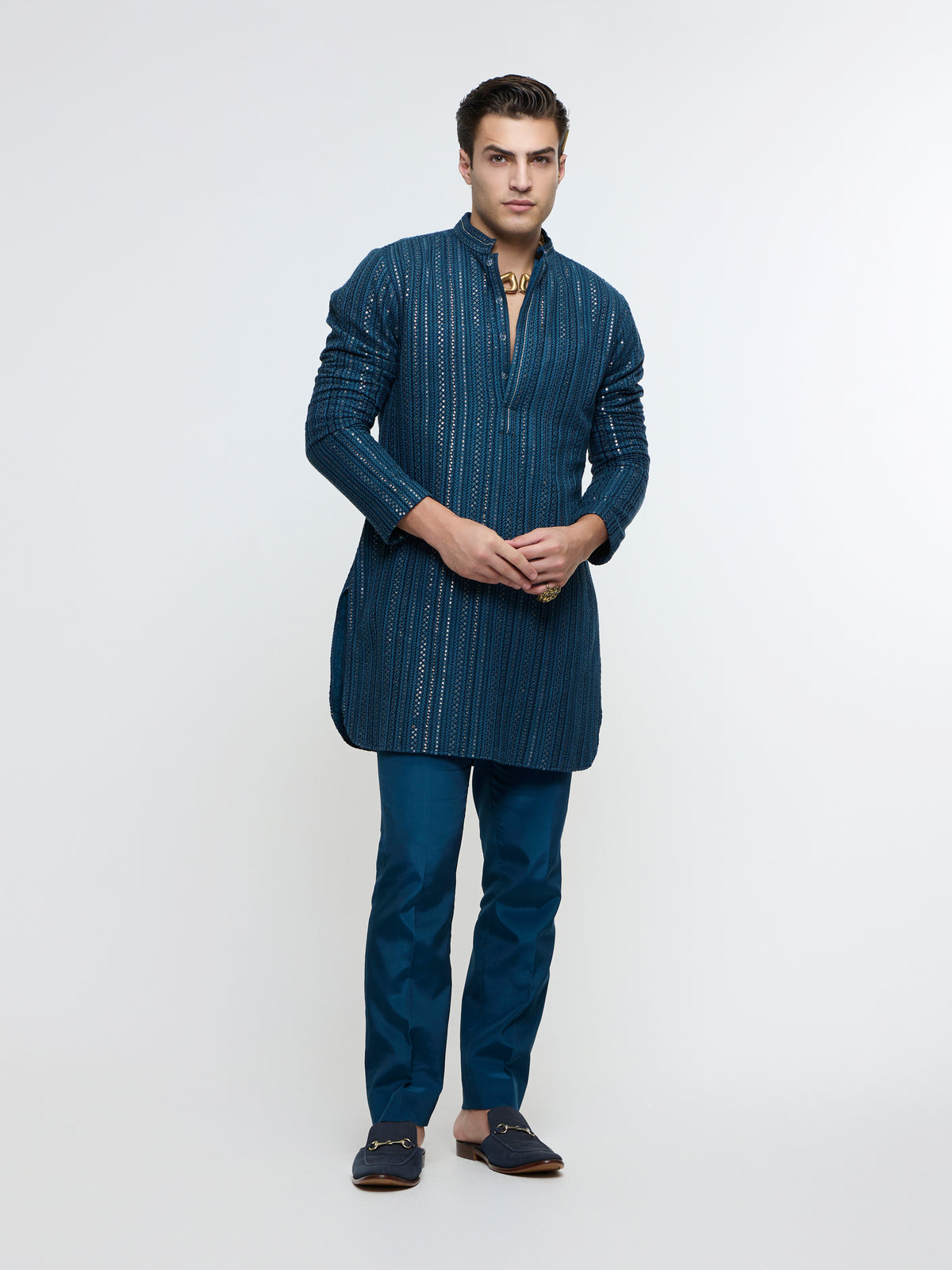ZAYAN BLUE LUCKNOWI KURTA