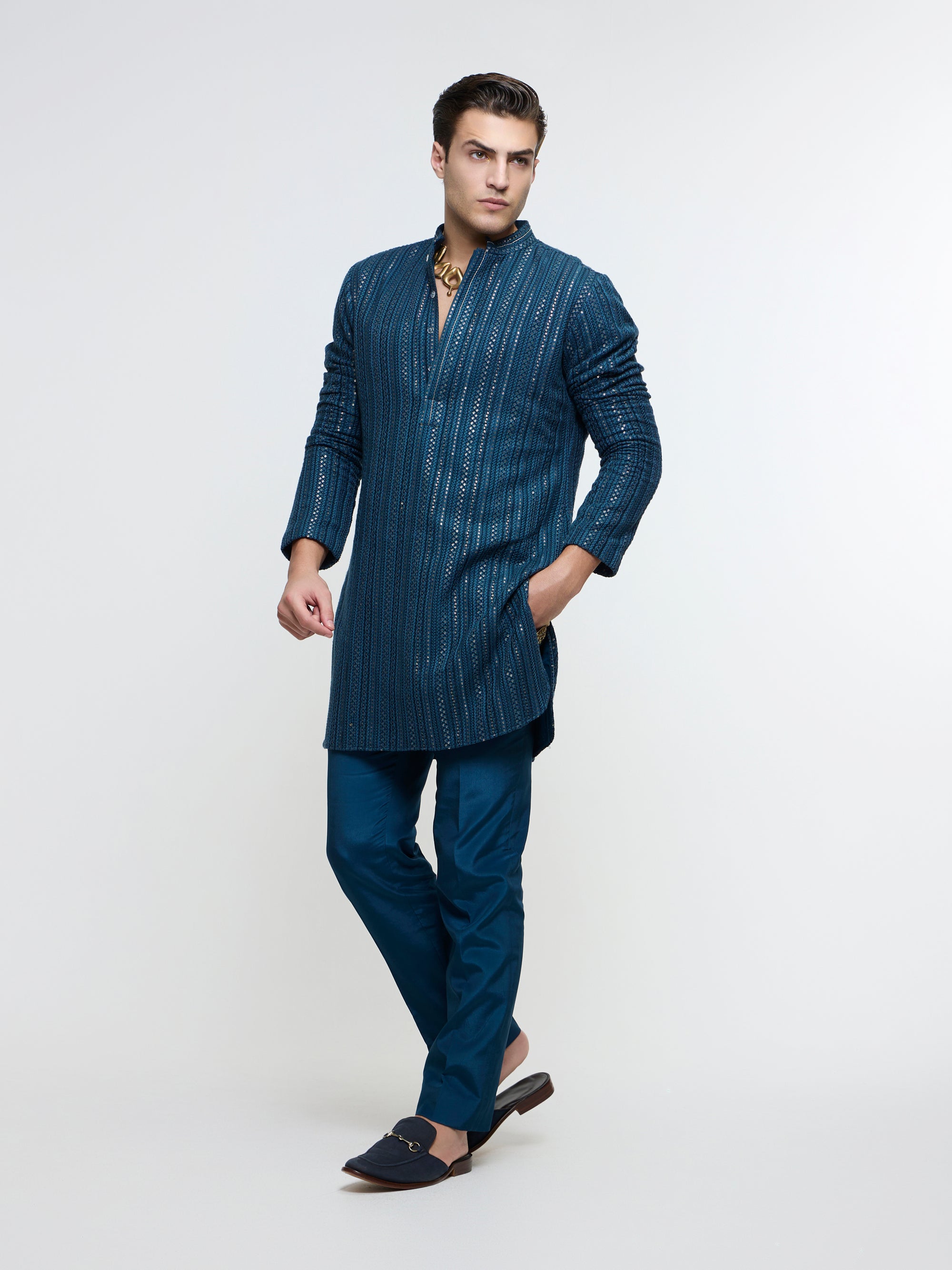 ZAYAN BLUE LUCKNOWI KURTA