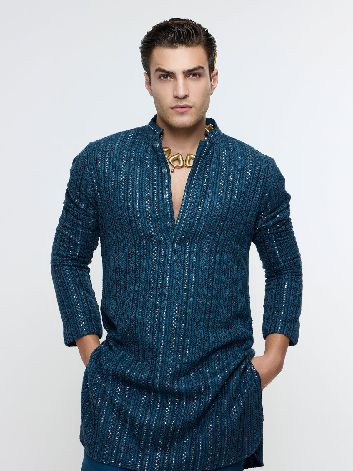ZAYAN BLUE LUCKNOWI KURTA