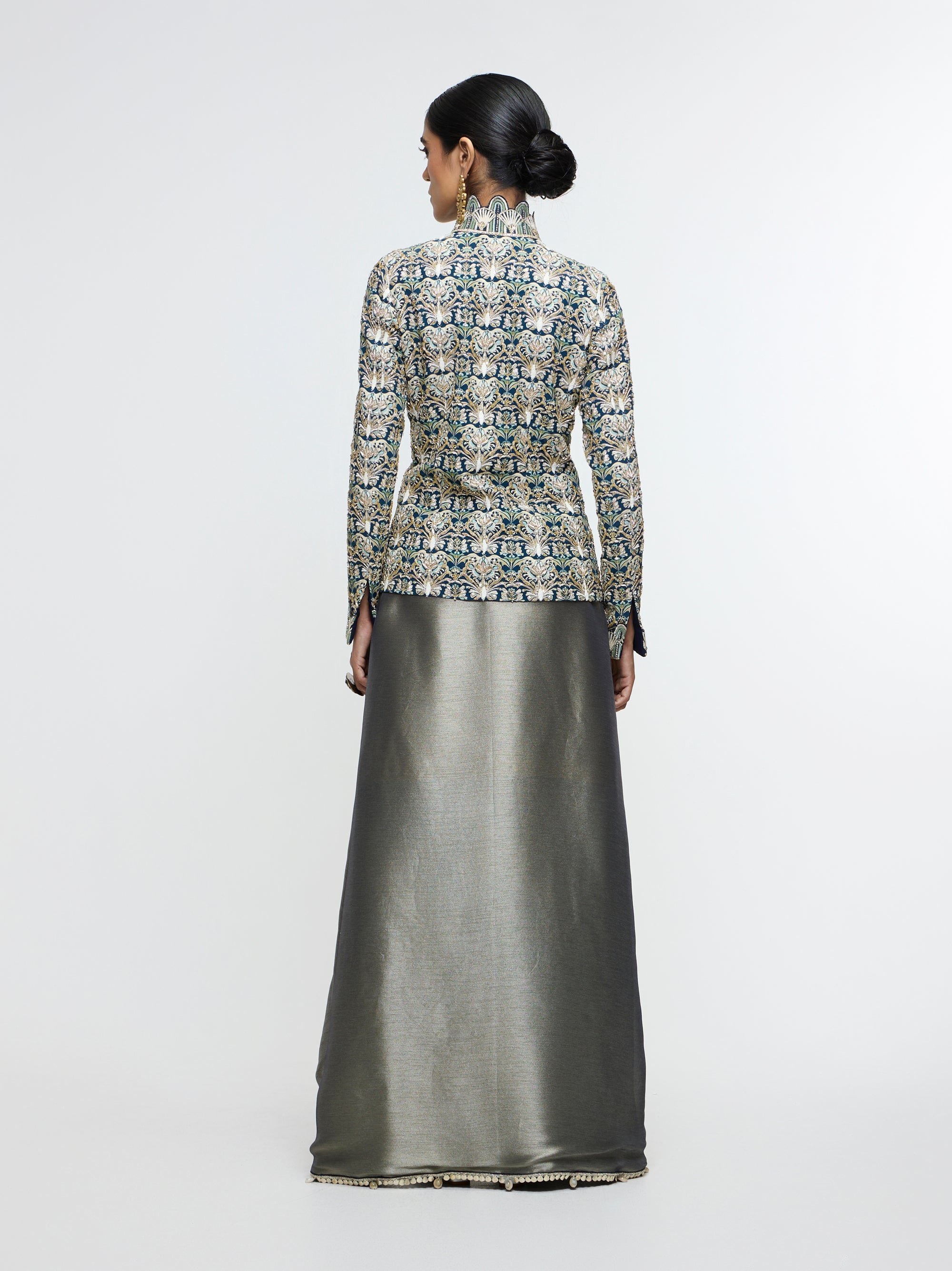 ZIANA DRAPE SKIRT PAIRED WITH EMBELLISHED JACKET