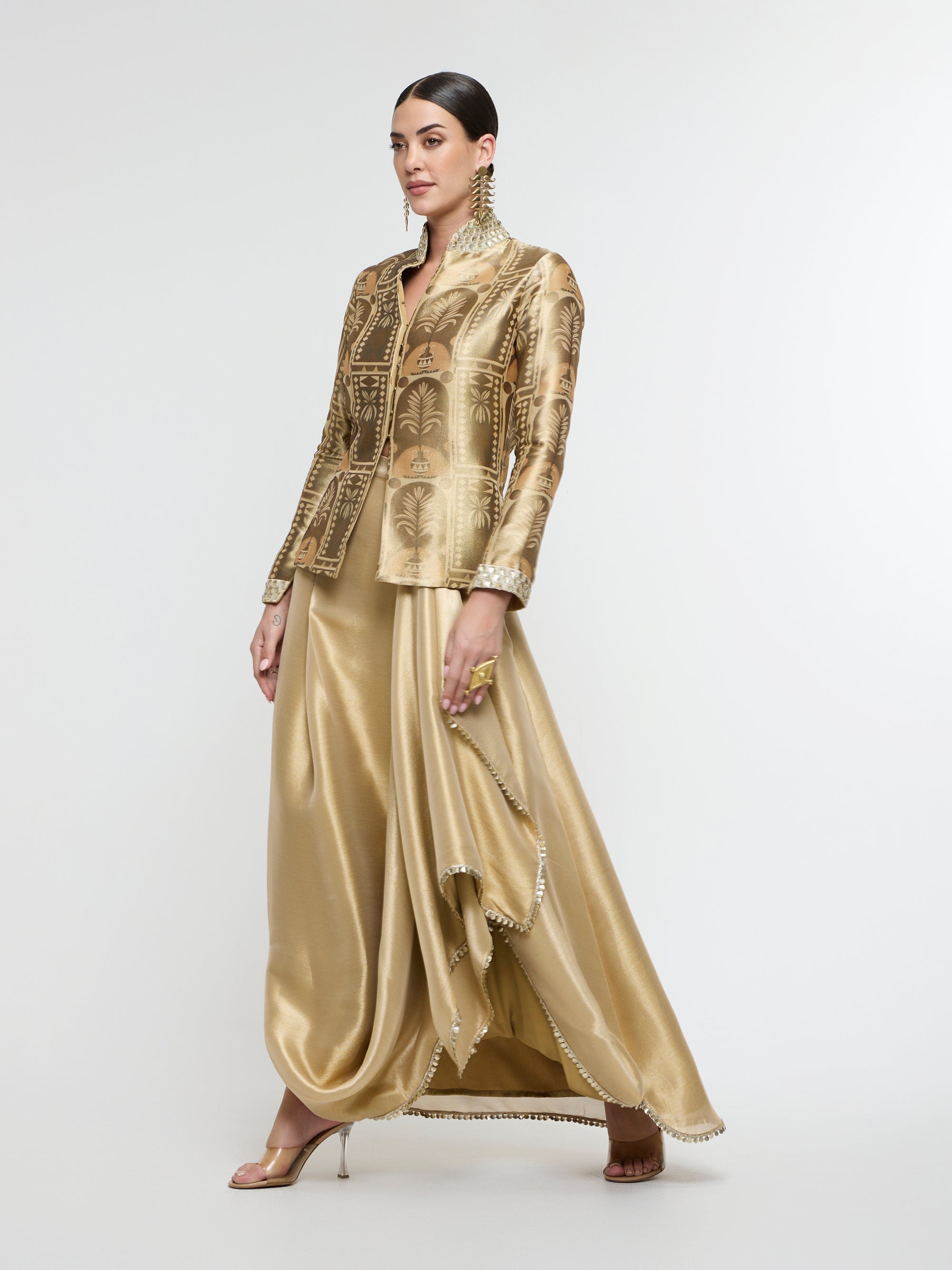 ELARA JACKET PAIRED WITH DRAPED SKIRT