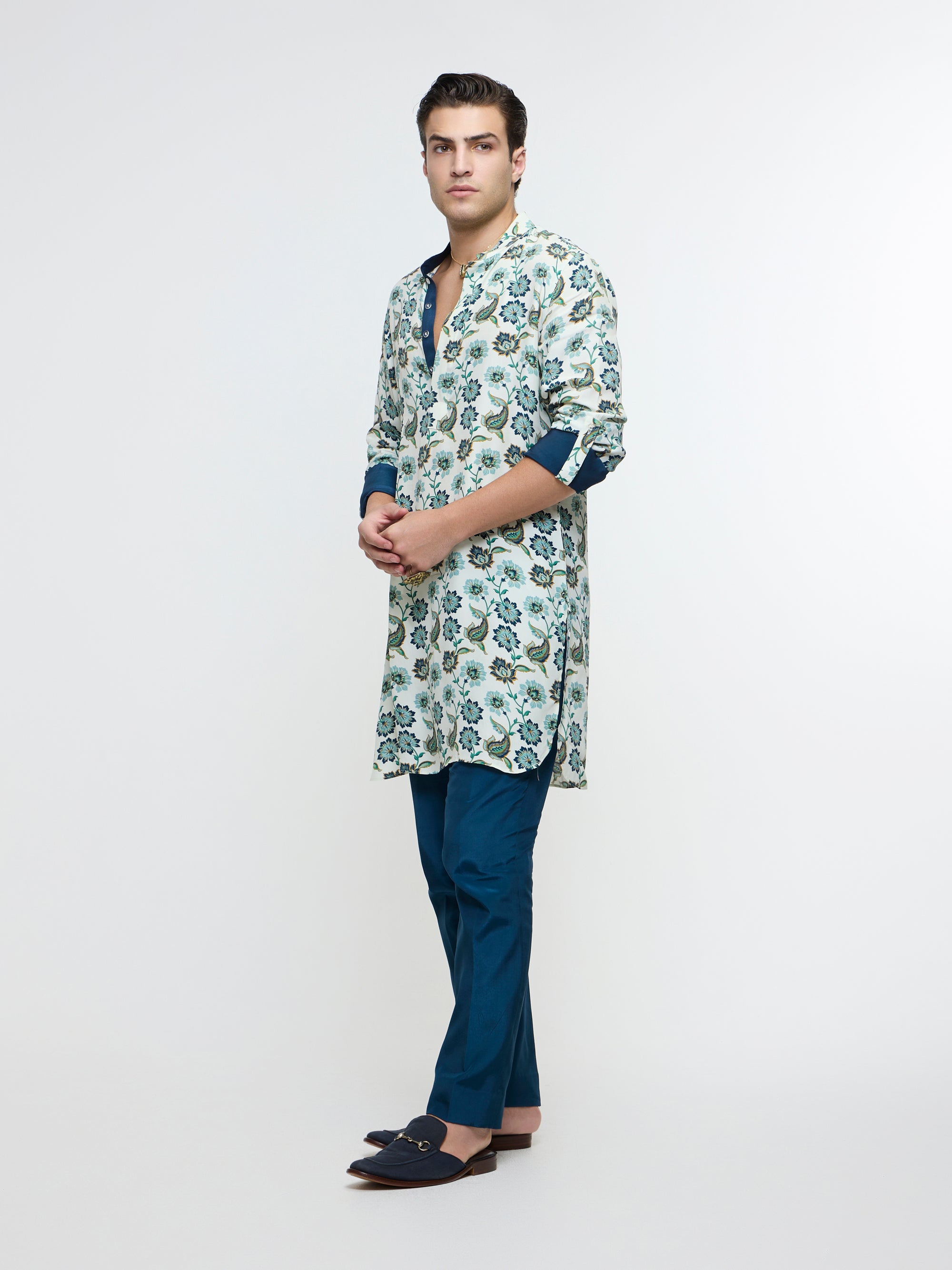 IVAAN WHITE JAAL ROLLED UP KURTA
