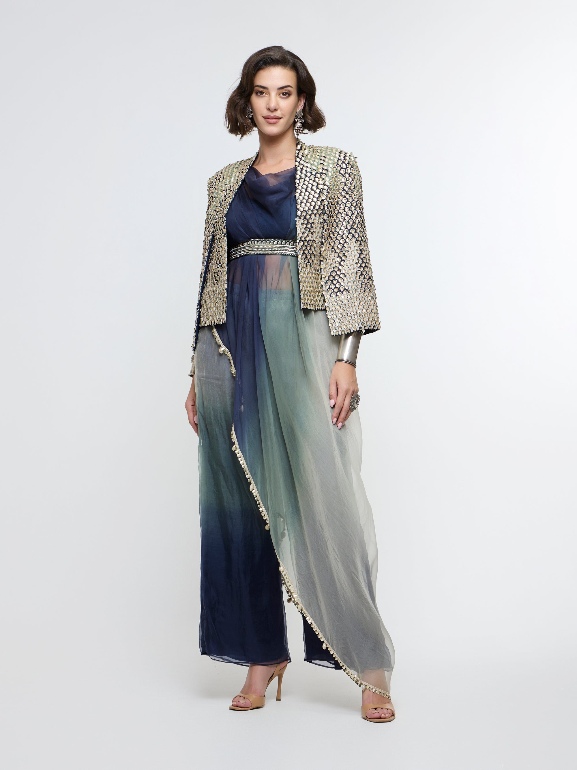 MEHER EMBELLISHED JCAPE JACKET PAIRED WITH OMBRE TOP & PANT
