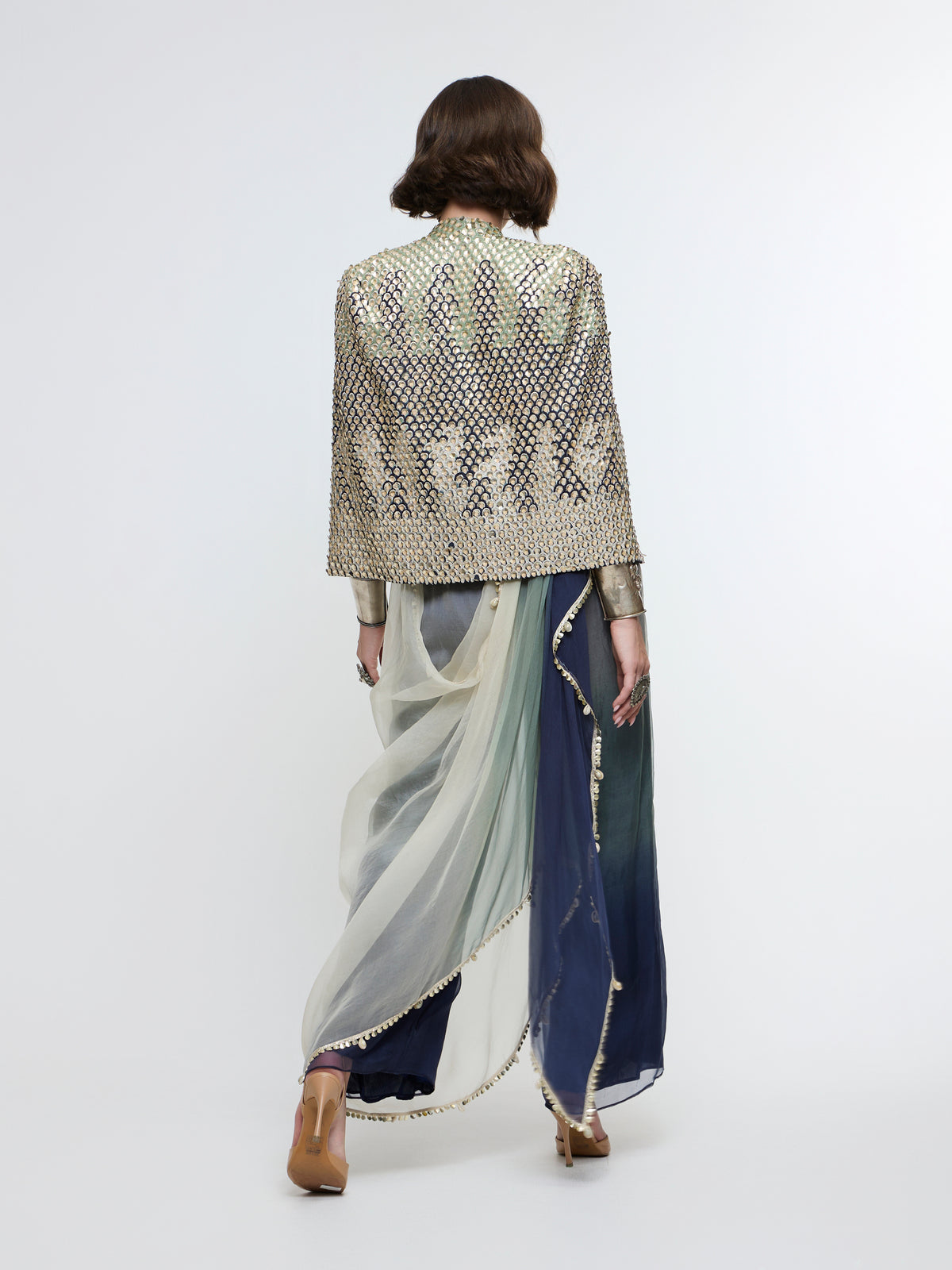 MEHER EMBELLISHED JCAPE JACKET PAIRED WITH OMBRE TOP & PANT