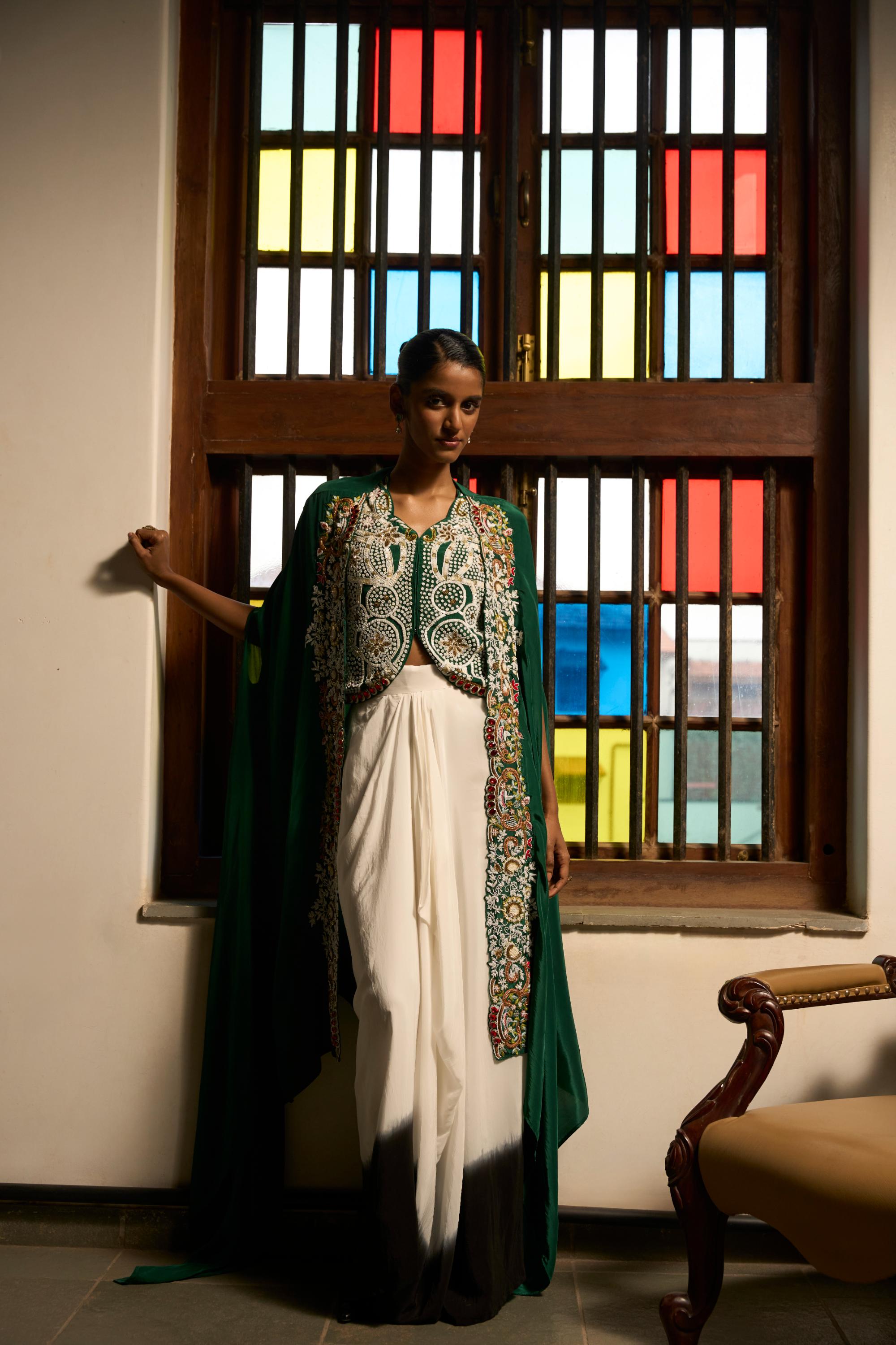 Emerald Whispers Ensemble shrug and skirt set