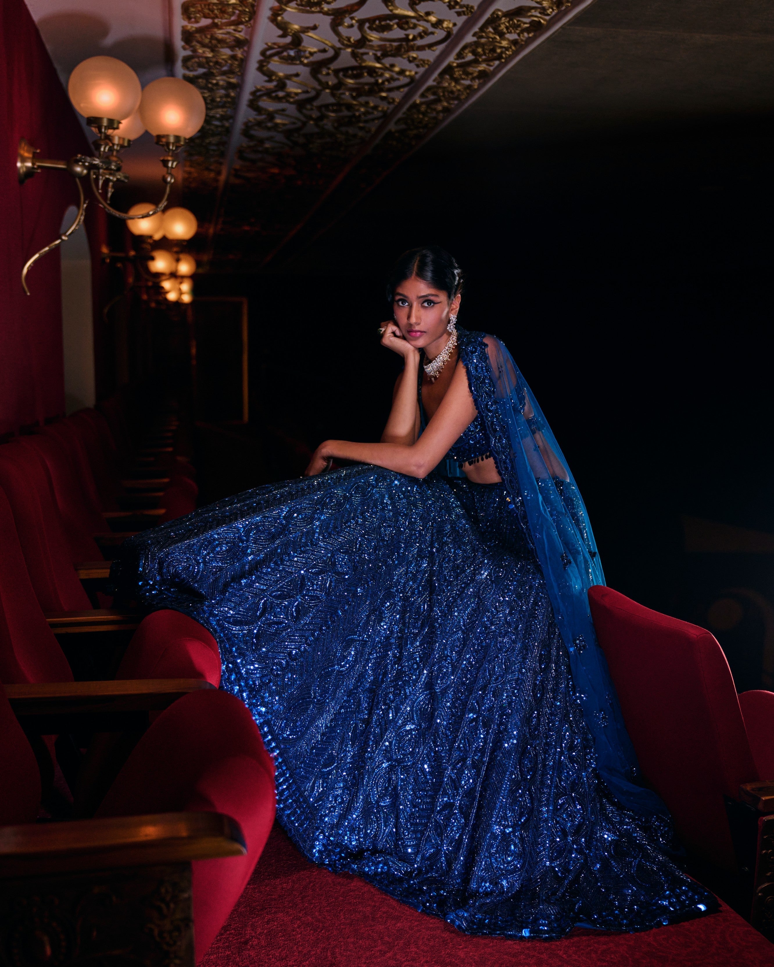 Persian Blue Sequin Lehenga Set