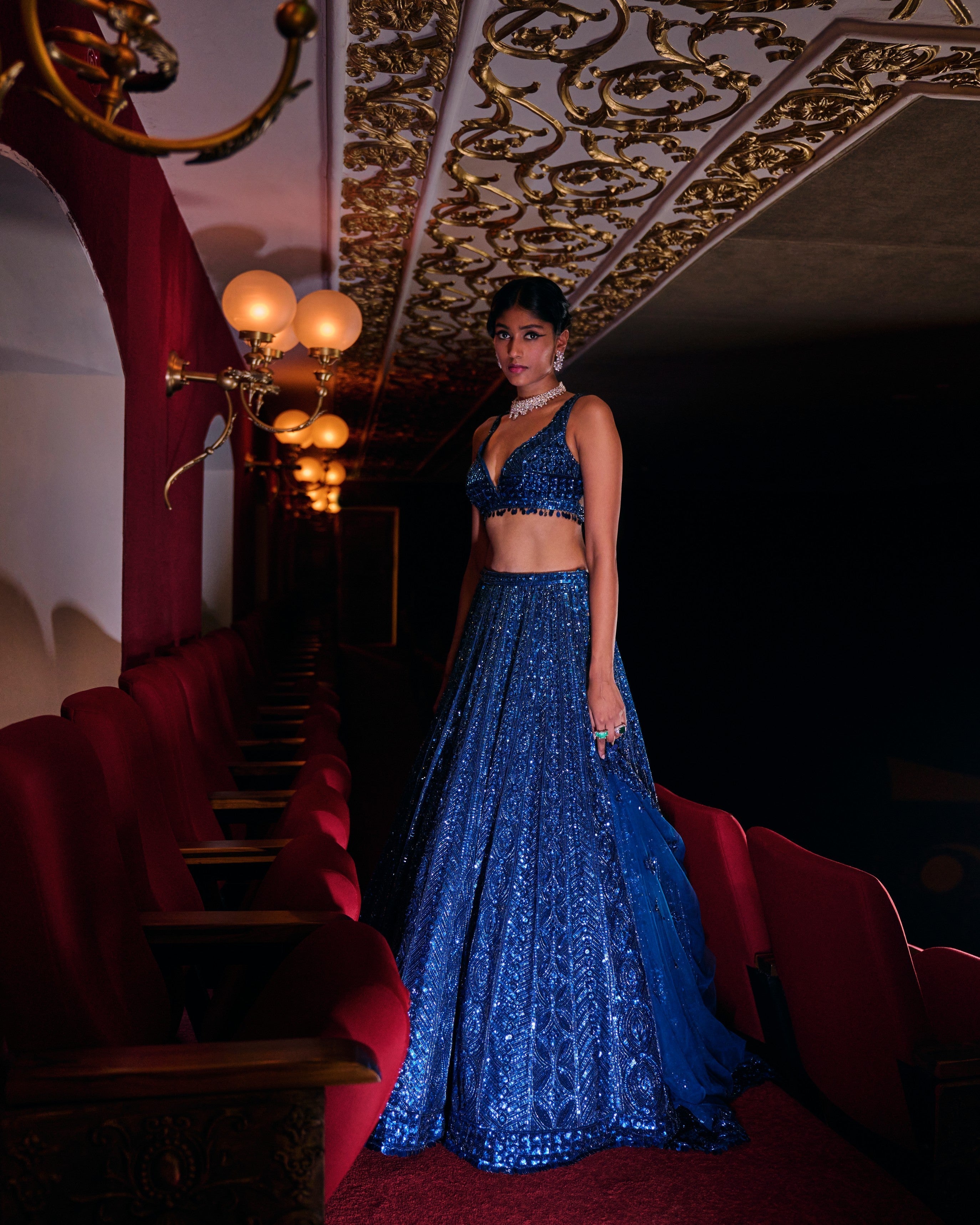 Persian Blue Sequin Lehenga Set