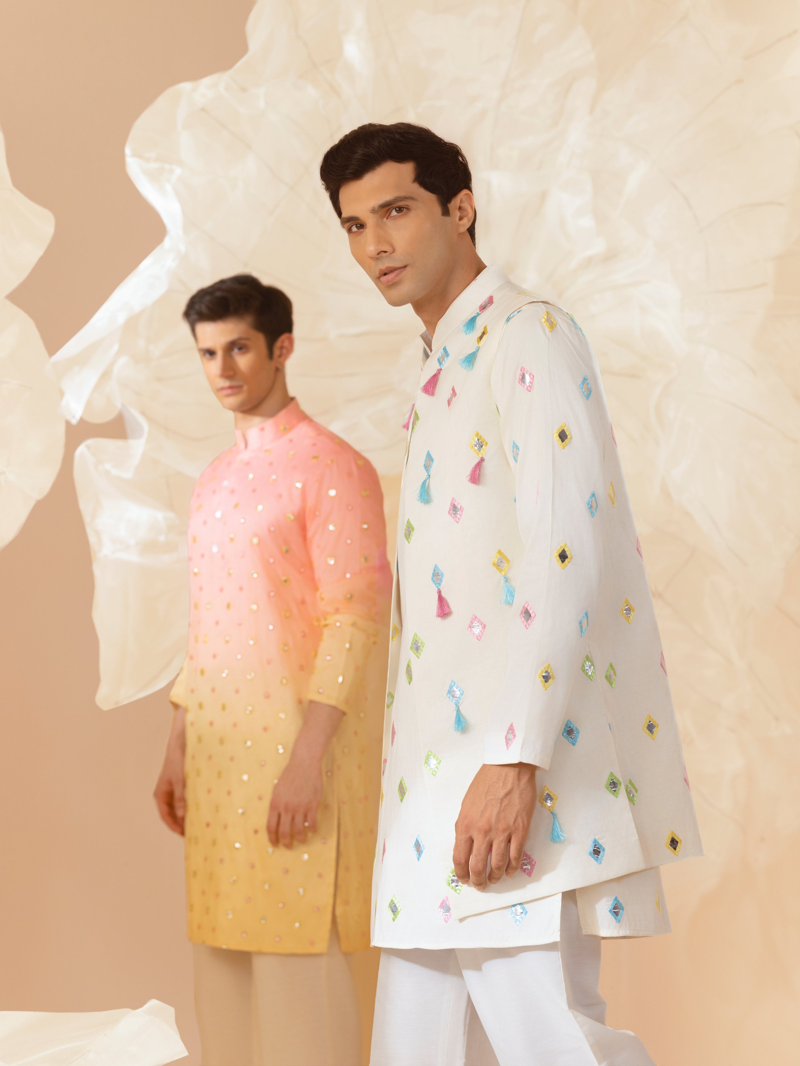 RANGREZ SILK MIRROR EMBROIDERY NEHRU JACKET SET