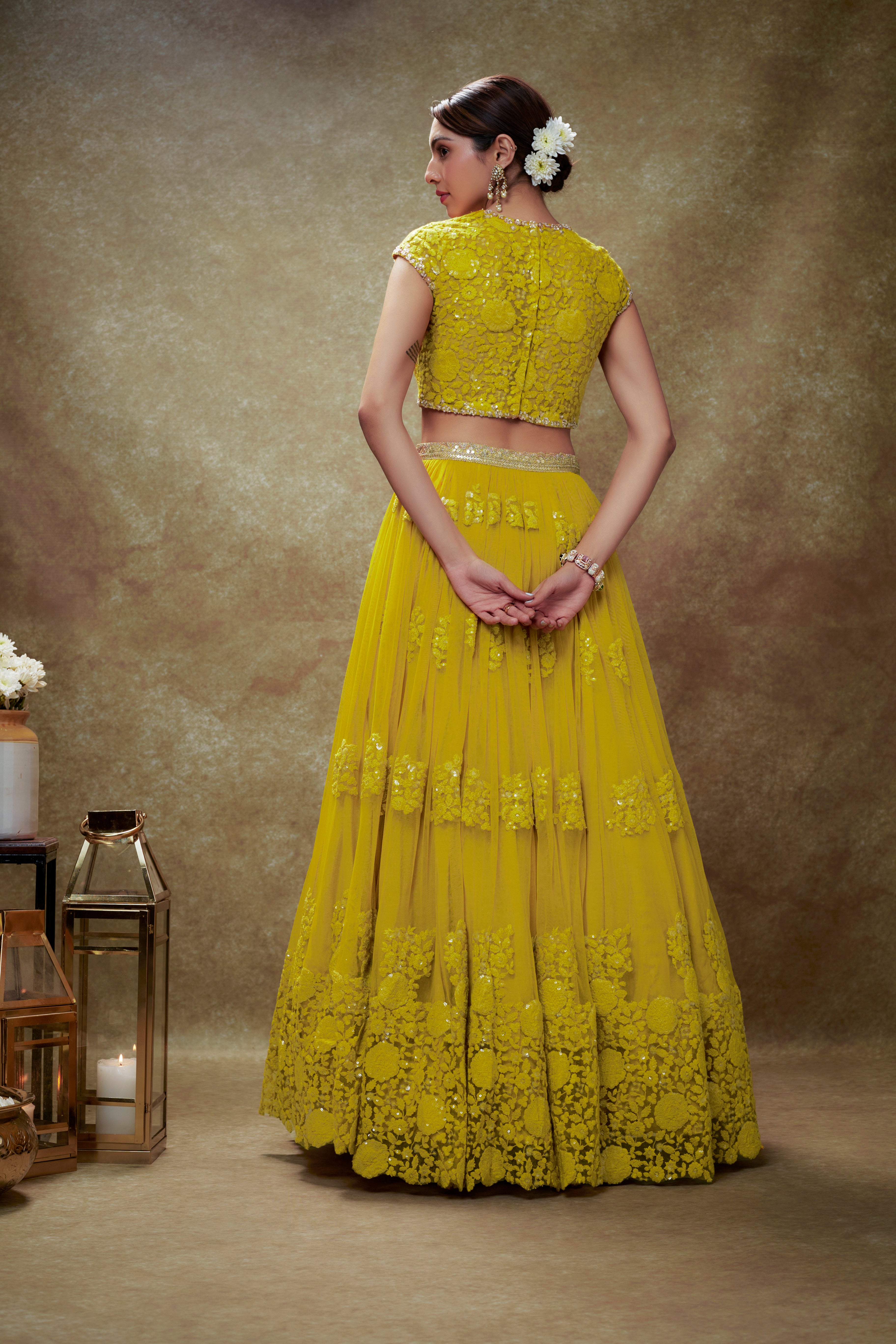 Haldi floral threadwork lehenga set