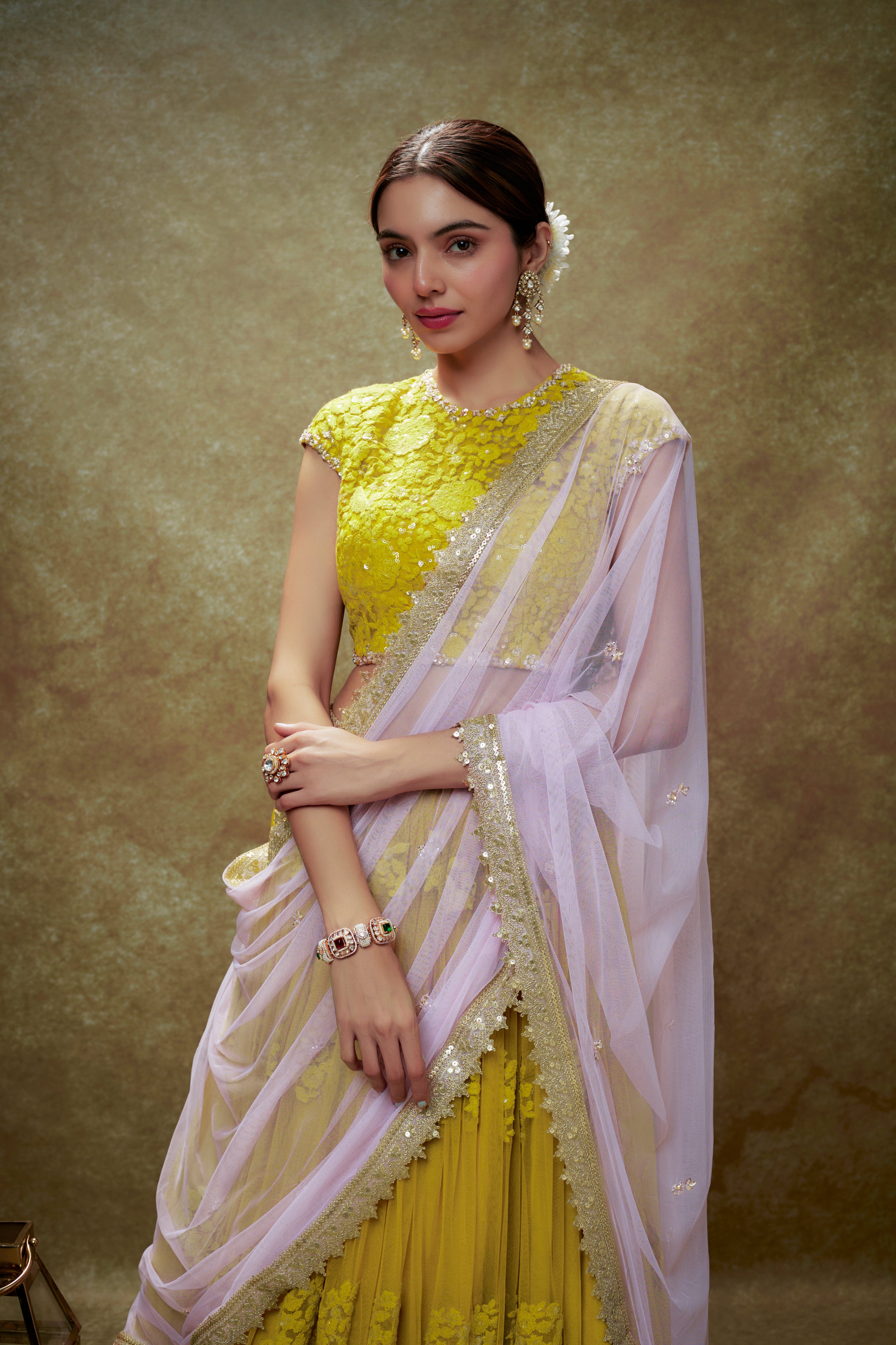 Haldi floral threadwork lehenga set