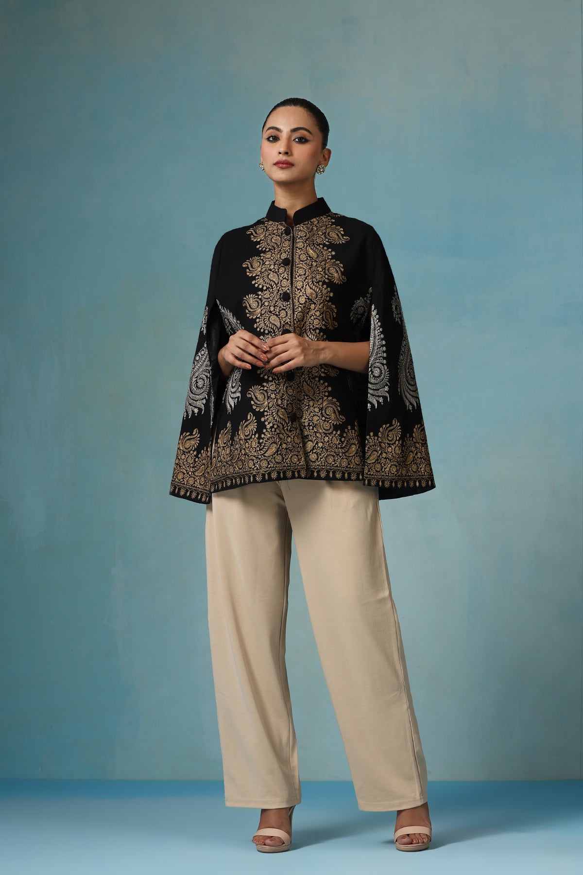 Ira Fine Wool Silk with Zari Embroidery Cape