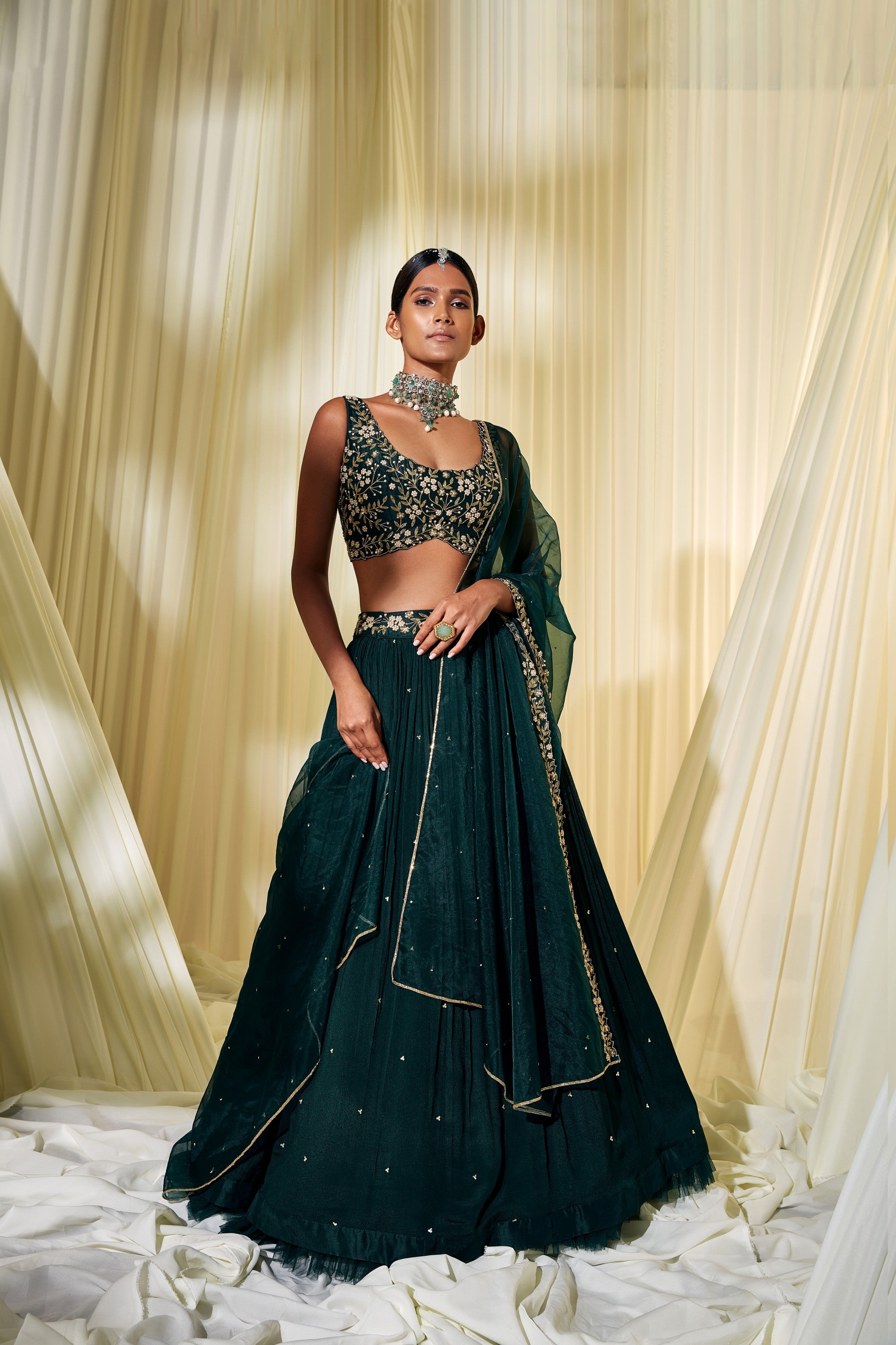 BOTTLE GREEN LEHENGA SET