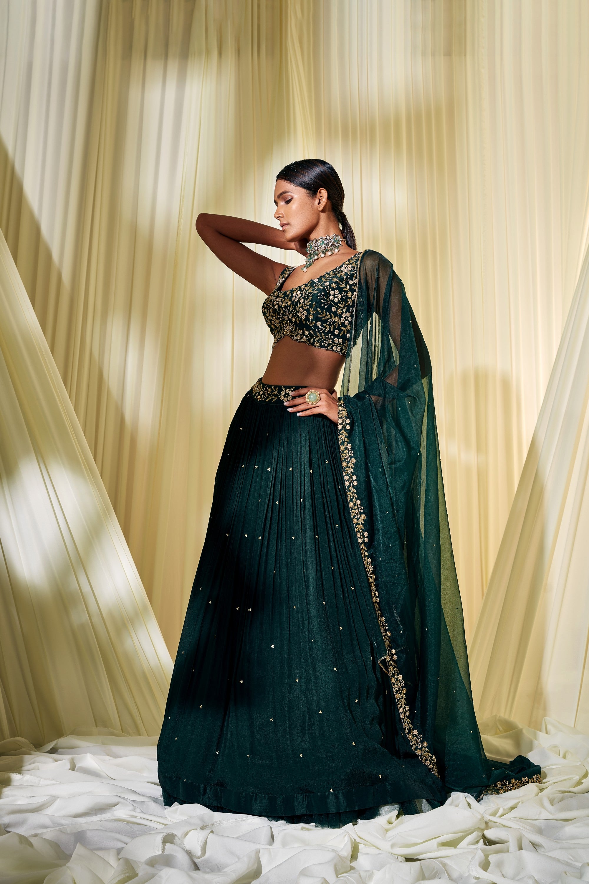 BOTTLE GREEN LEHENGA SET