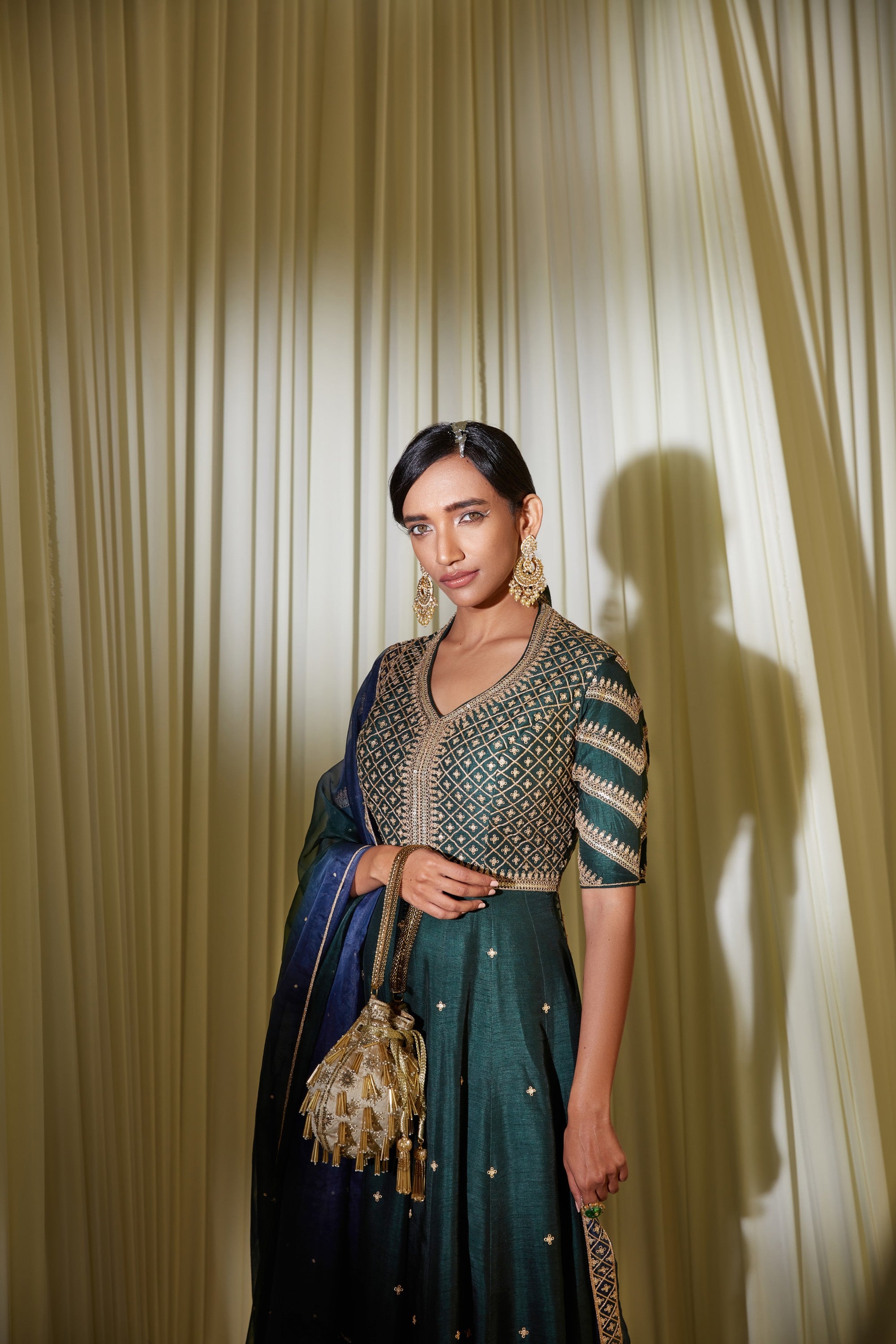 BOTTLE GREEN ANARKALI SET