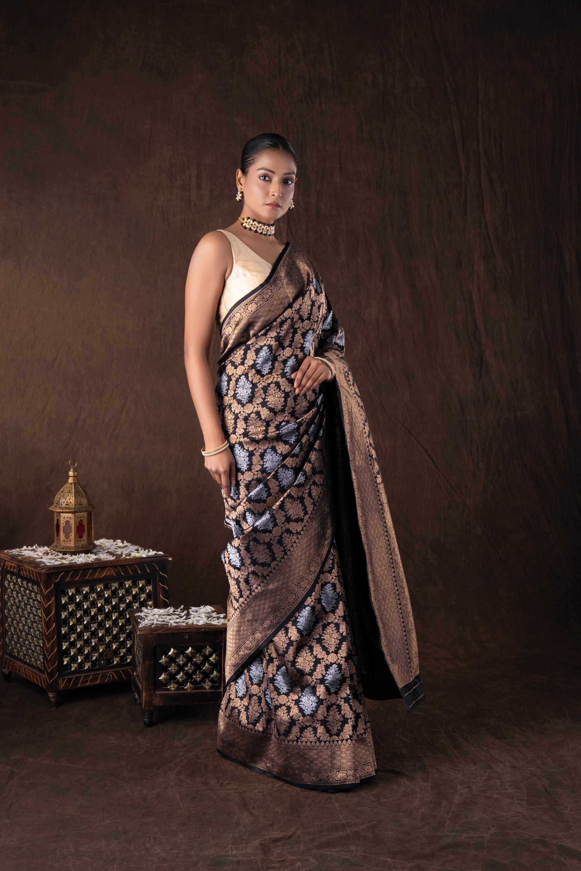 Black Pure Katan Silk Banarasi Handloom Saree