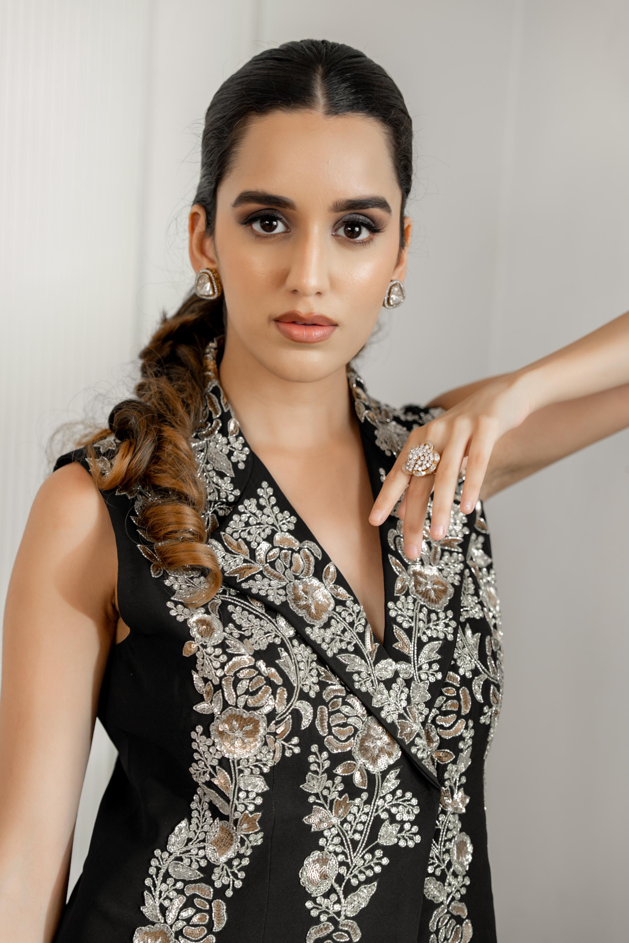 Black Embroidered Jacket Set