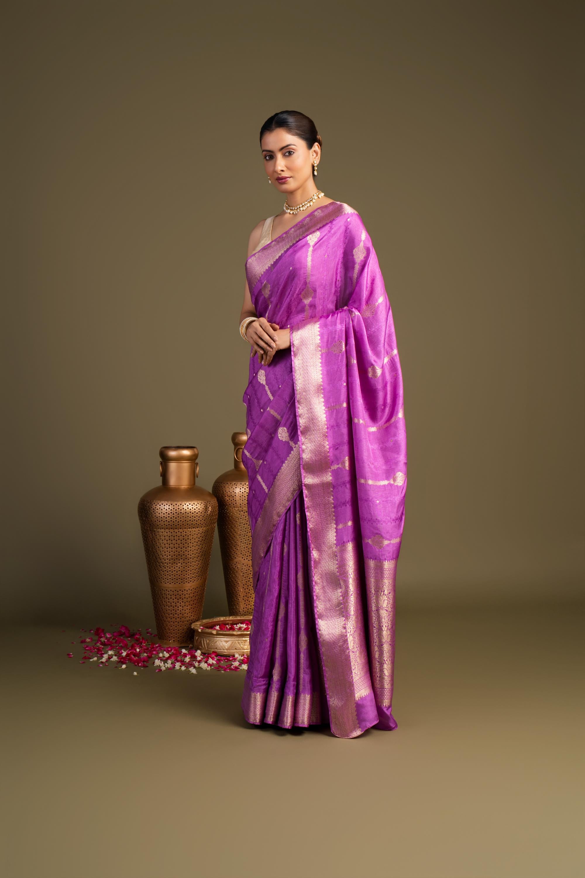Lavender Pure Silk Banarasi Handloom?Saree