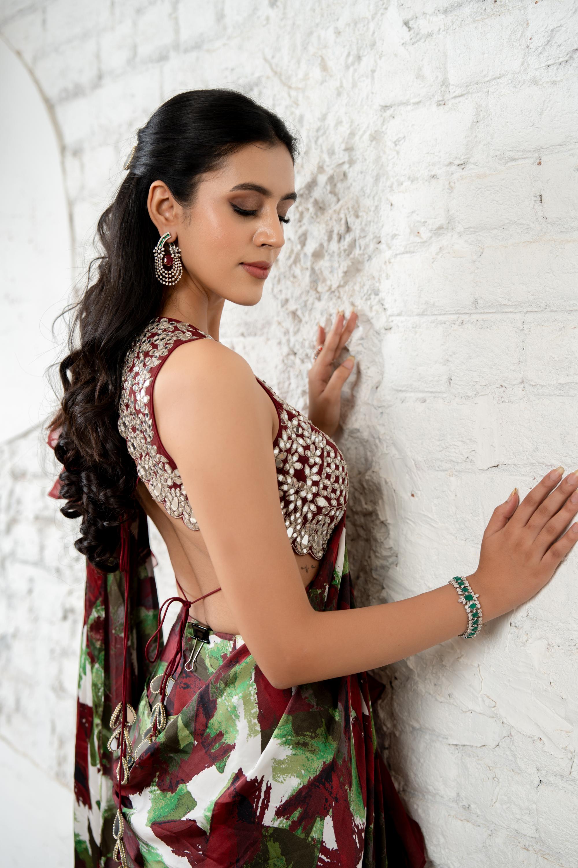 Burgundy Ruffle Saree