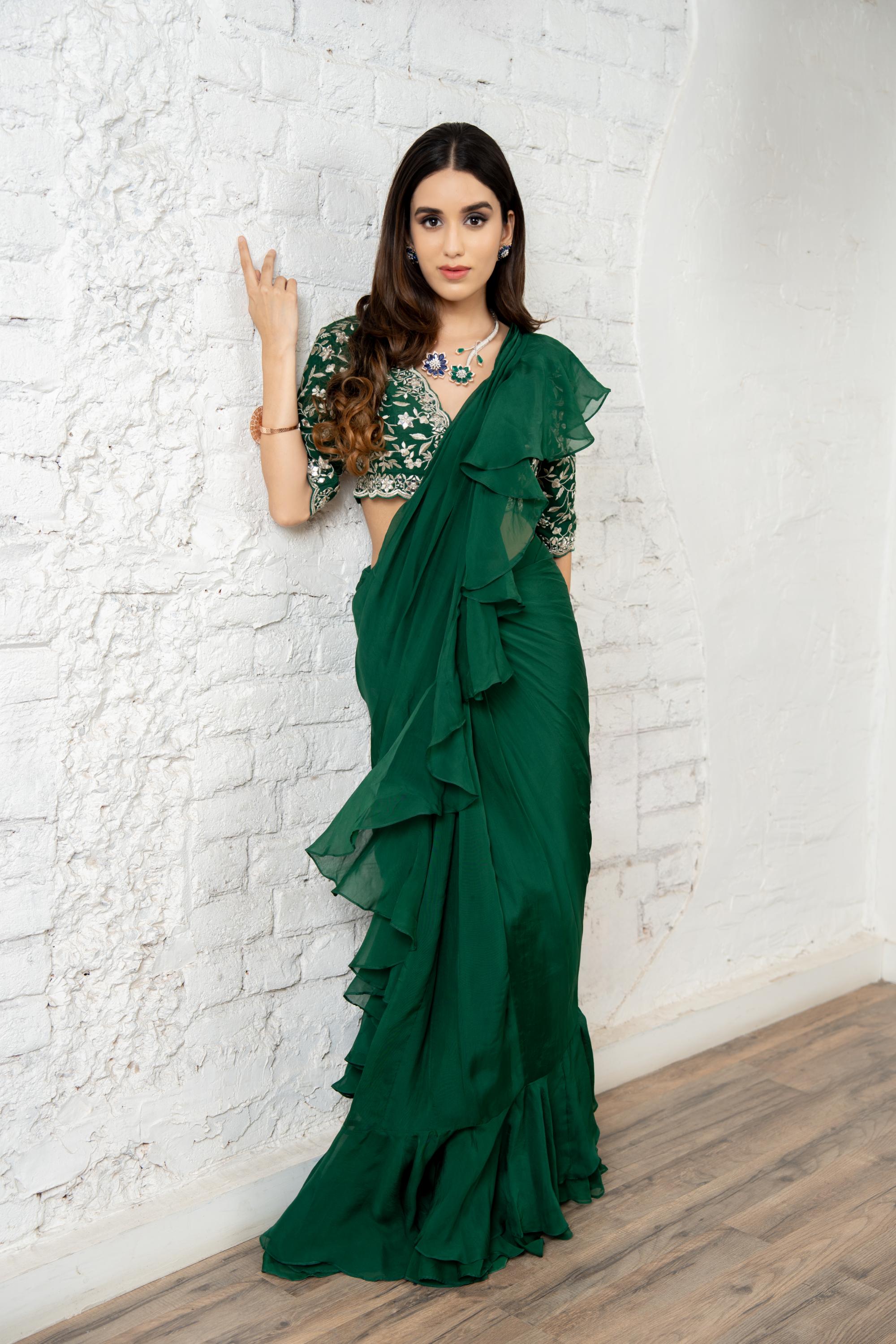 Emerald Ruffle Saree