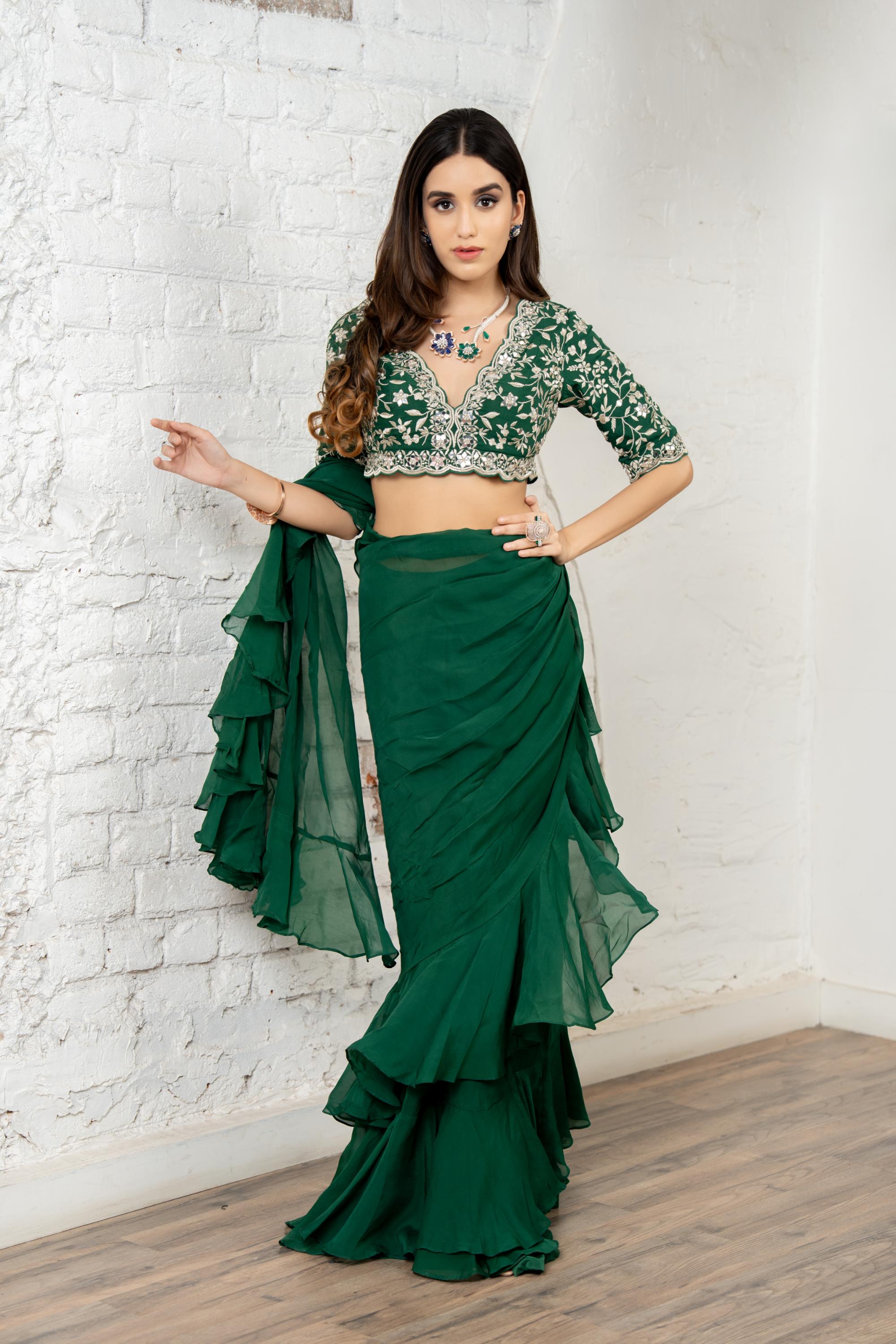 Emerald Ruffle Saree