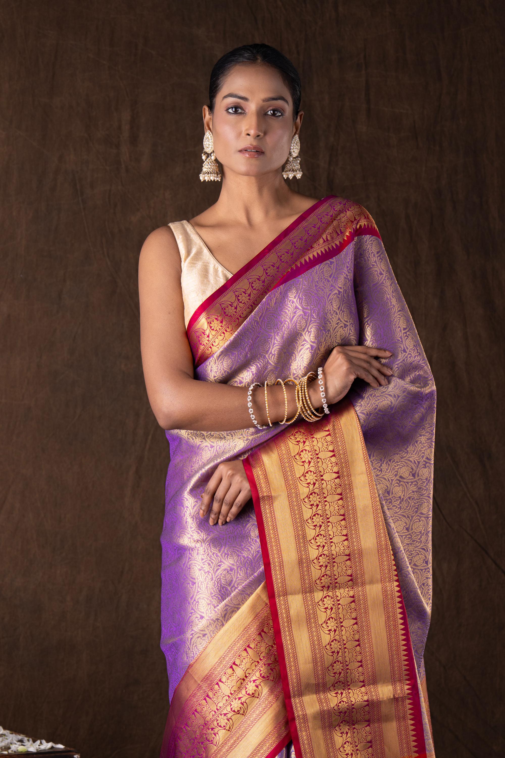 mauve Red tissue Zari brocade Banarasi handloom saree
