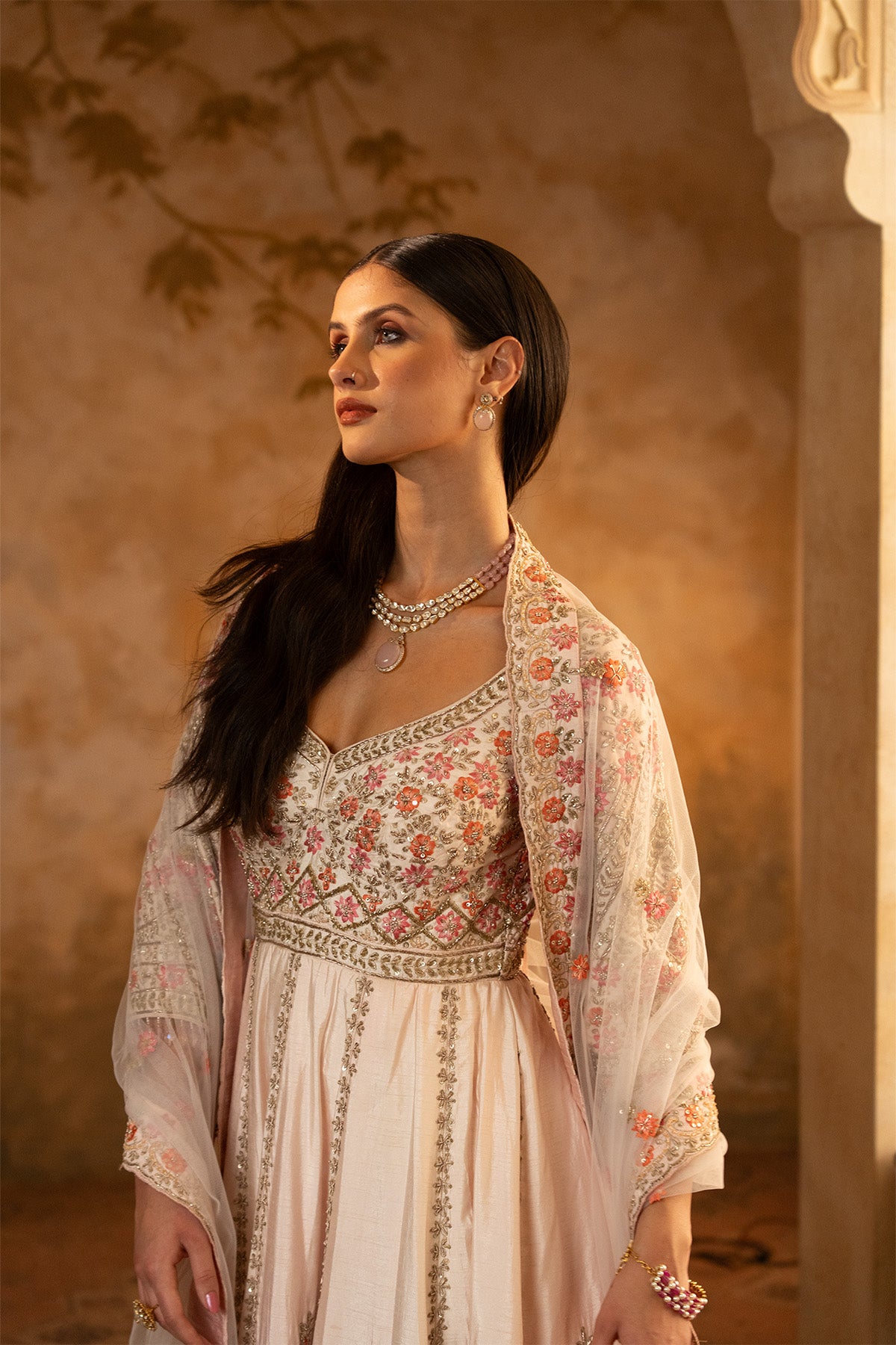 Blush Pink Raw Silk Anarkali Set