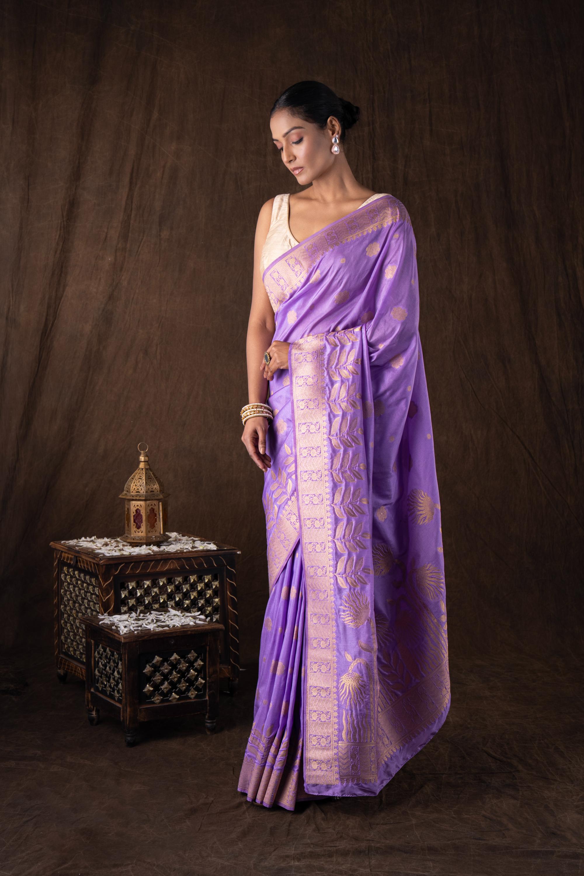 Mauve Pure Monga Silk Banarasi Handloom Saree