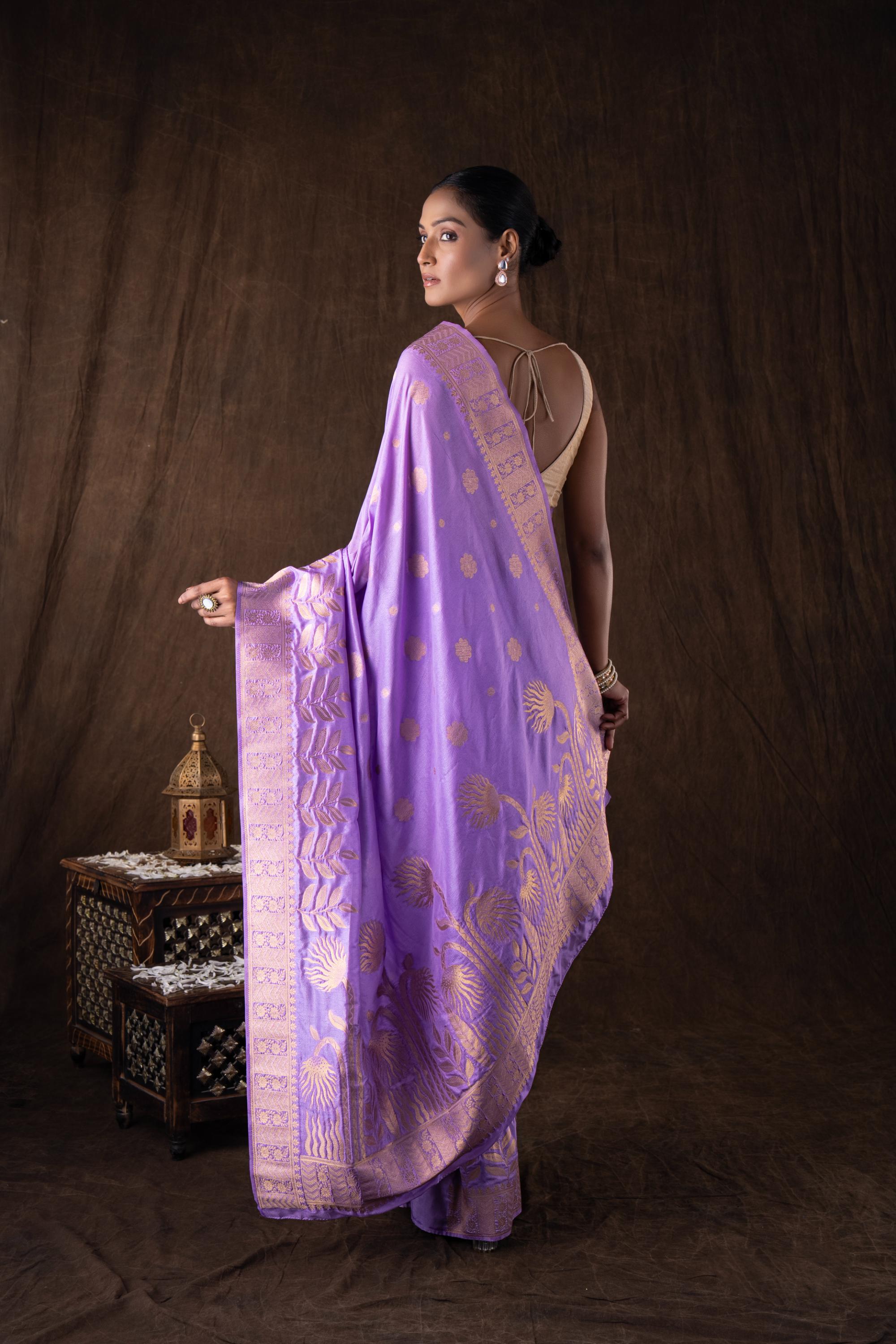Mauve Pure Monga Silk Banarasi Handloom Saree