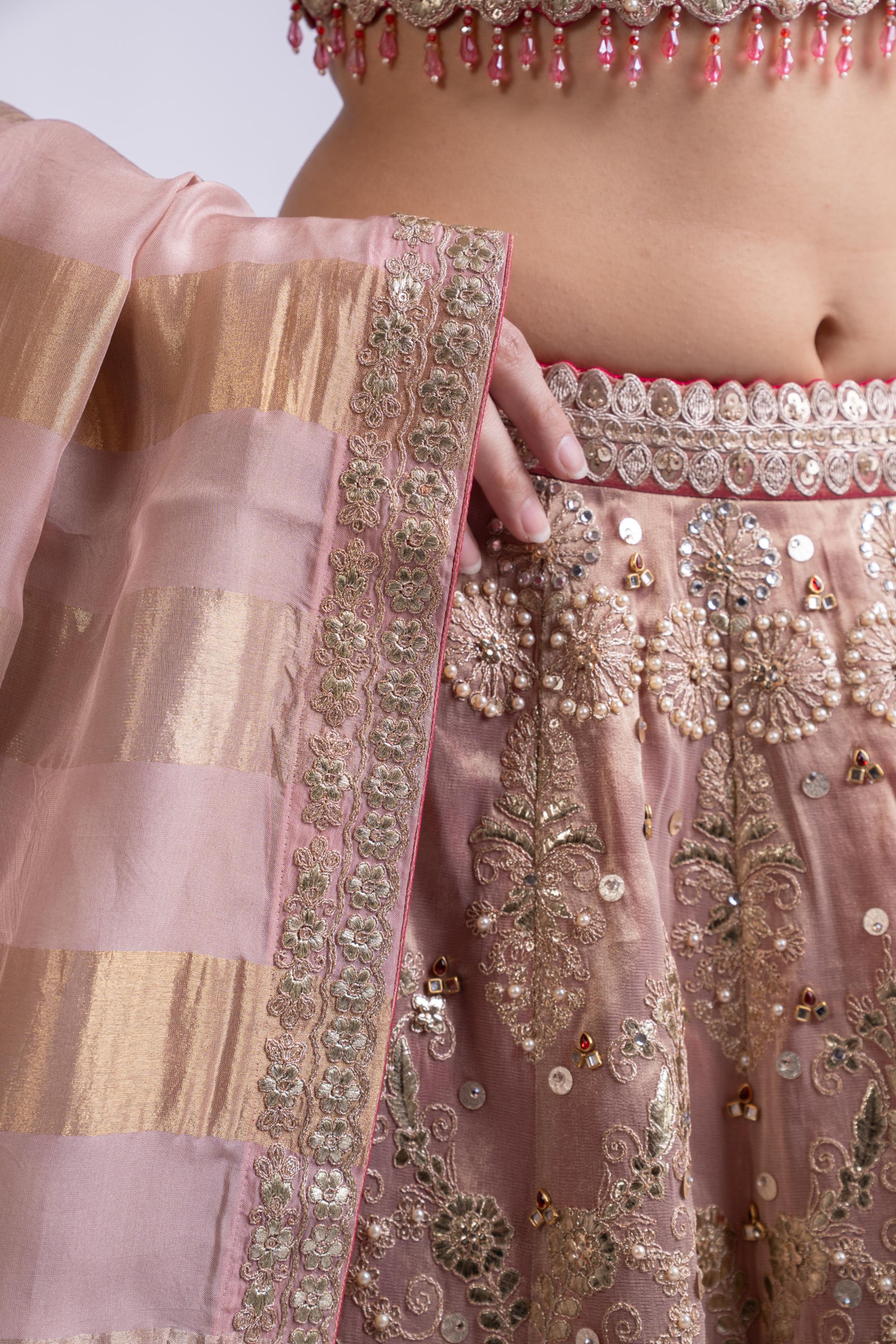 Rani Pink Luxe Tissue Silk Embroidered Lehenga Set with Dupatta