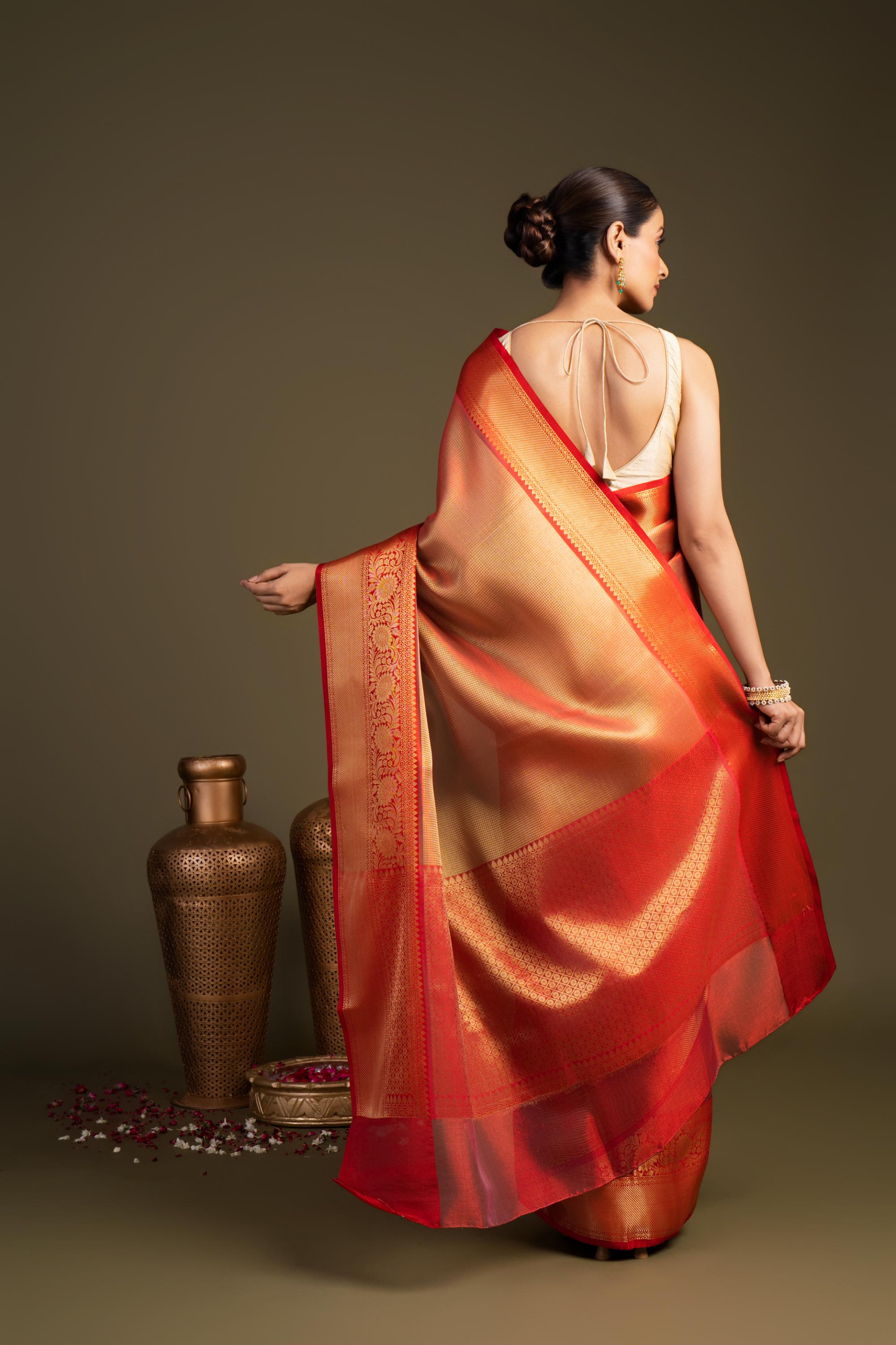 Red Zari Brocade Banarasi Handloom Saree