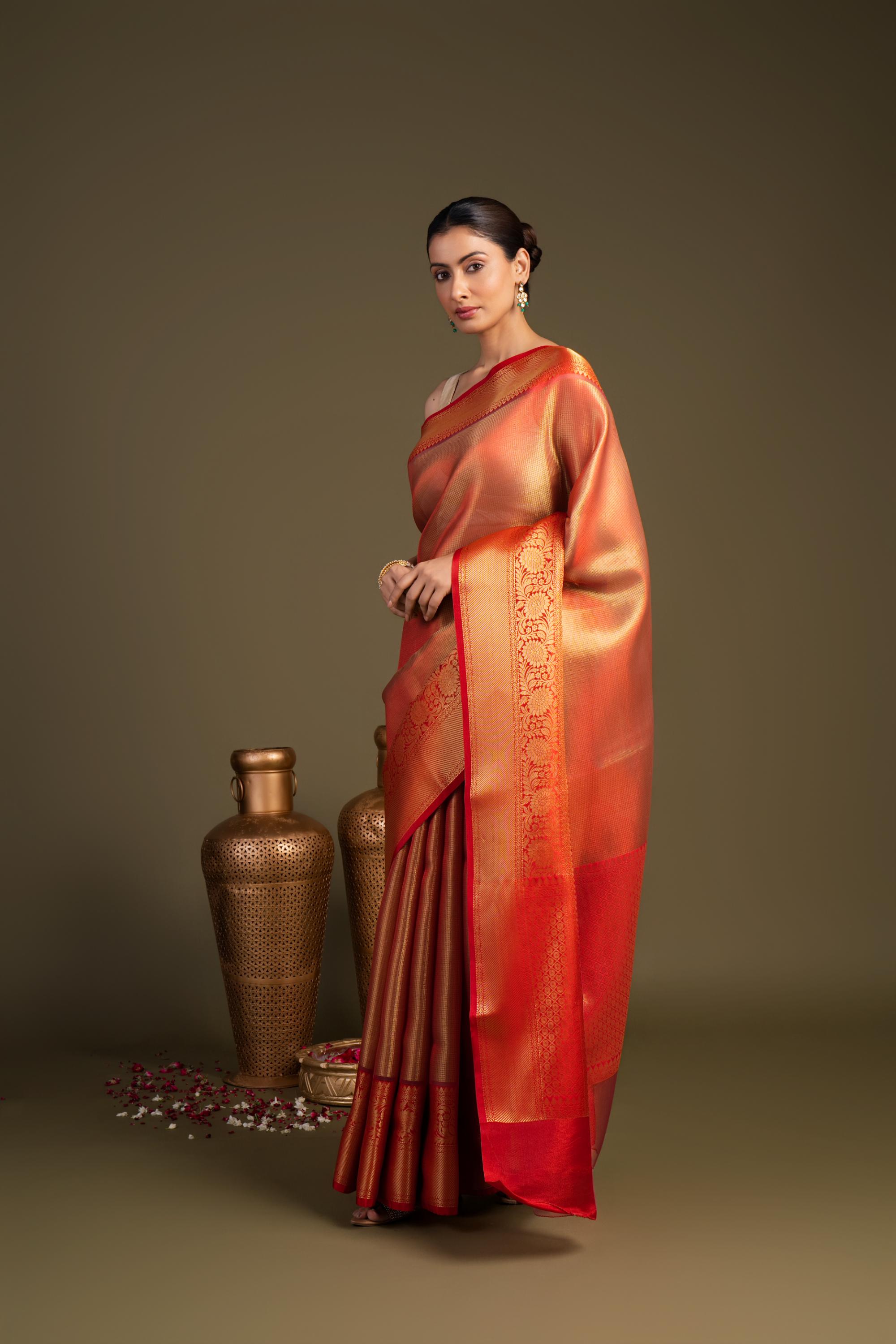 Red Zari Brocade Banarasi Handloom Saree