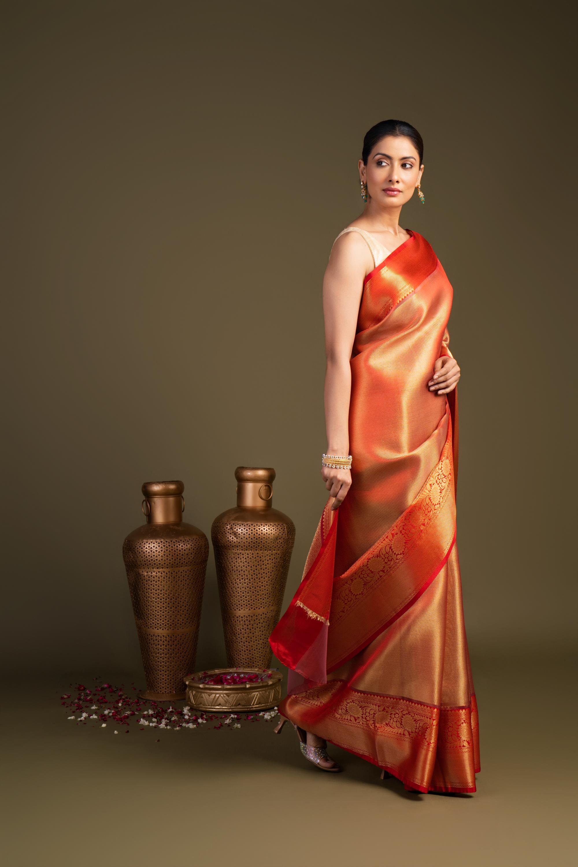 Red Zari Brocade Banarasi Handloom Saree