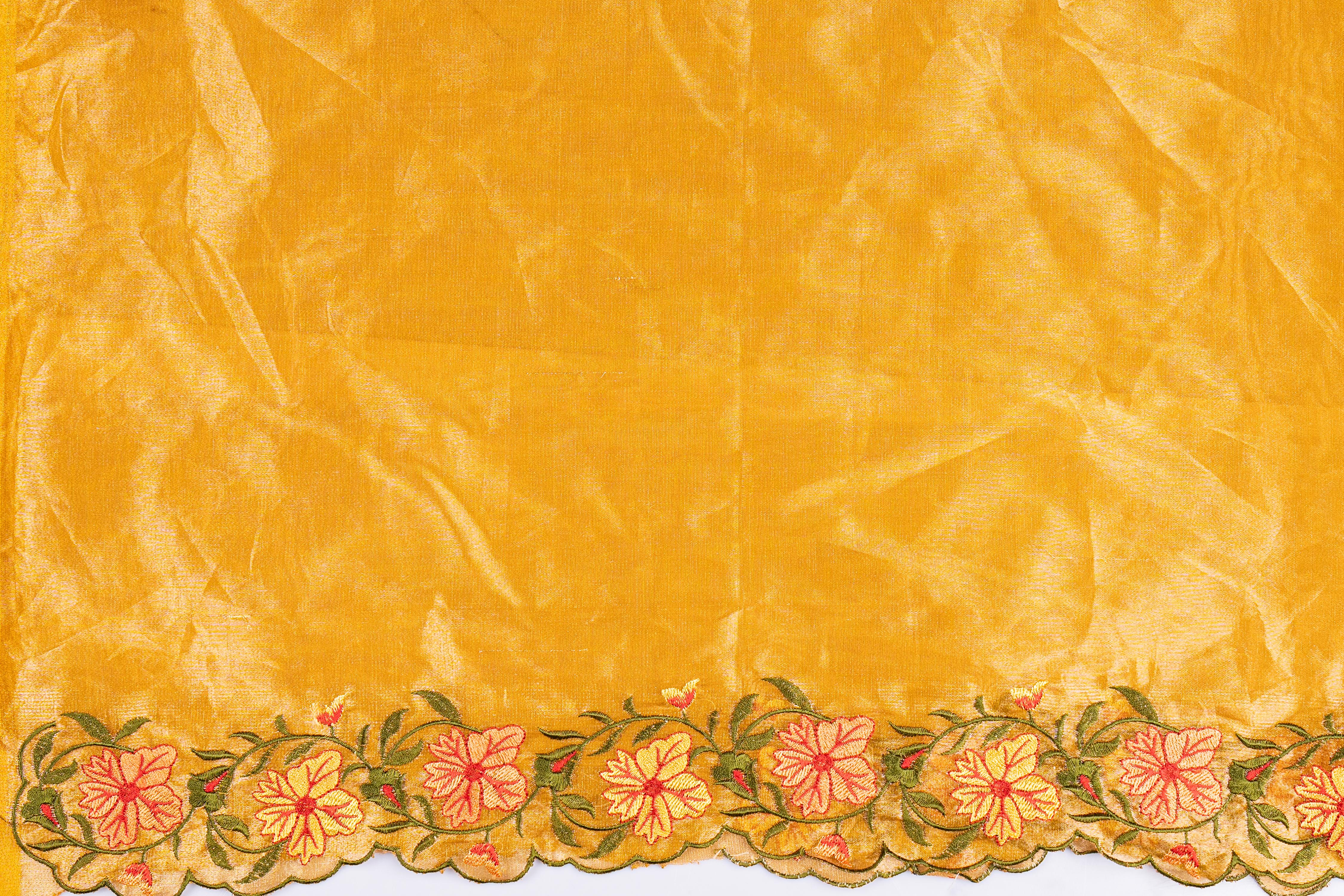 Yellow Pure Tissue Silk Hand Embroidered Banarasi Handloom Saree