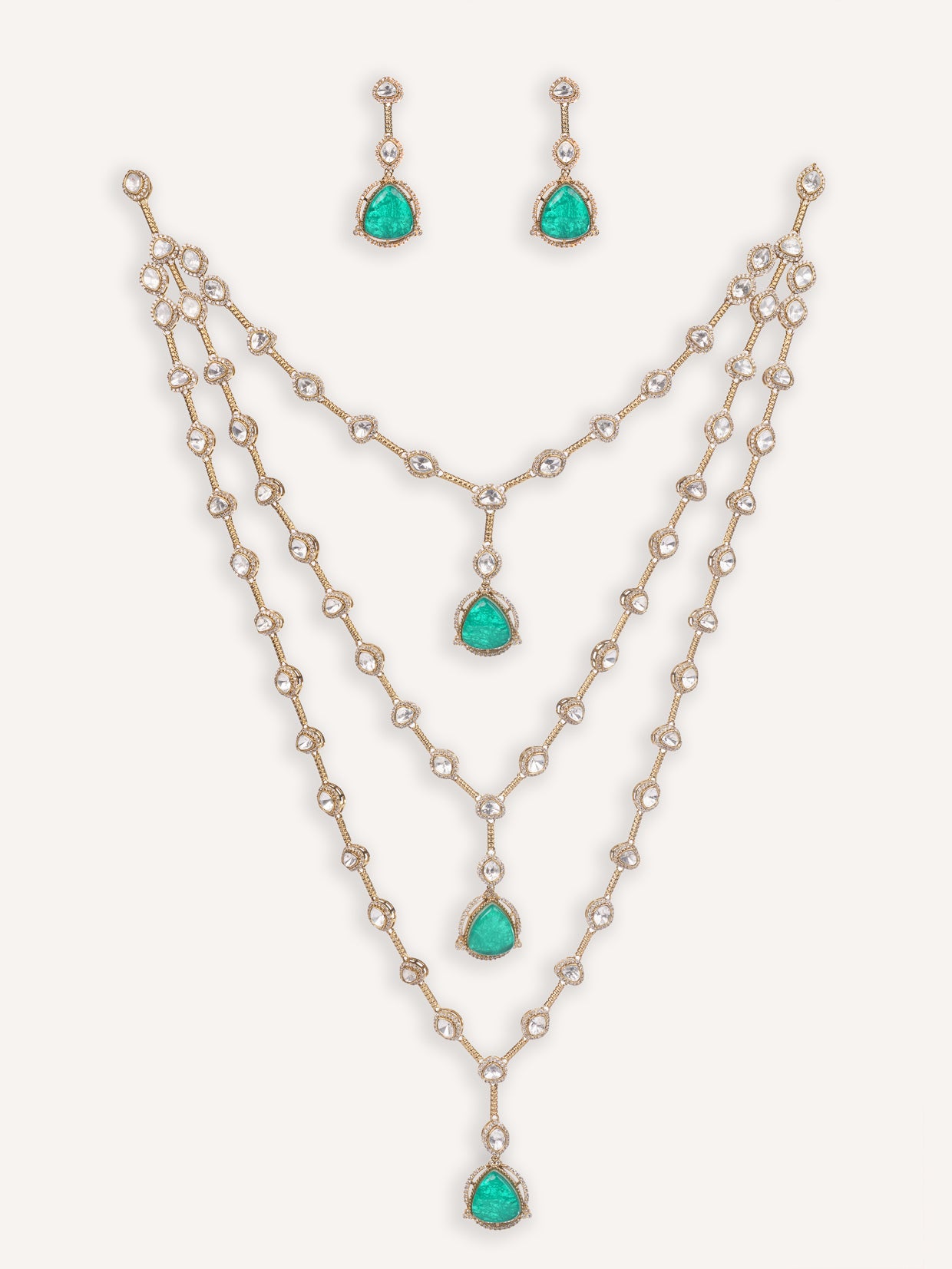 Bold and dramatic two tone kundan long necklace set with matching earrings
