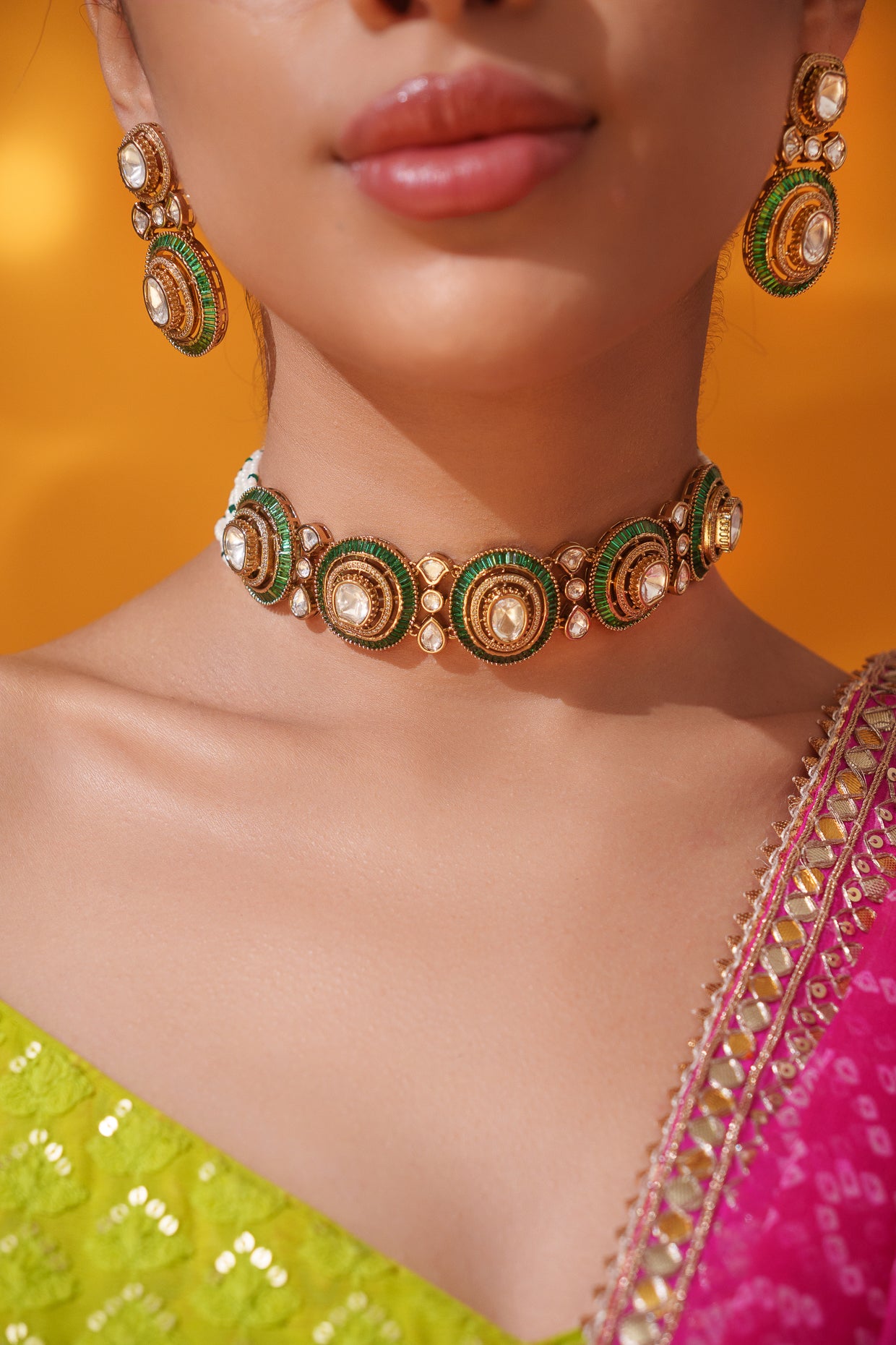 Dramatic and classy two tone moissanite choker with matching earrings