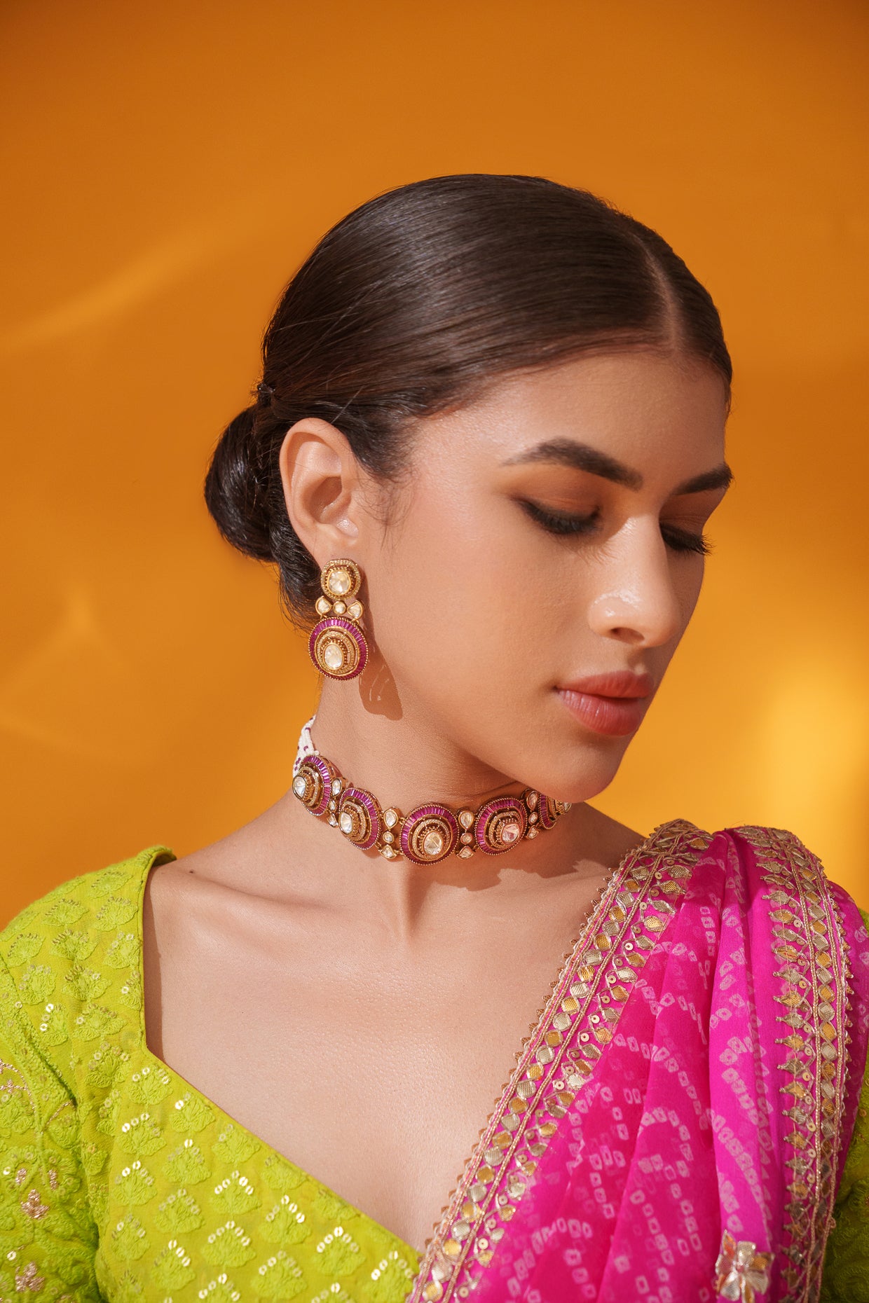 Dramatic and classy two tone moissanite choker with matching earrings