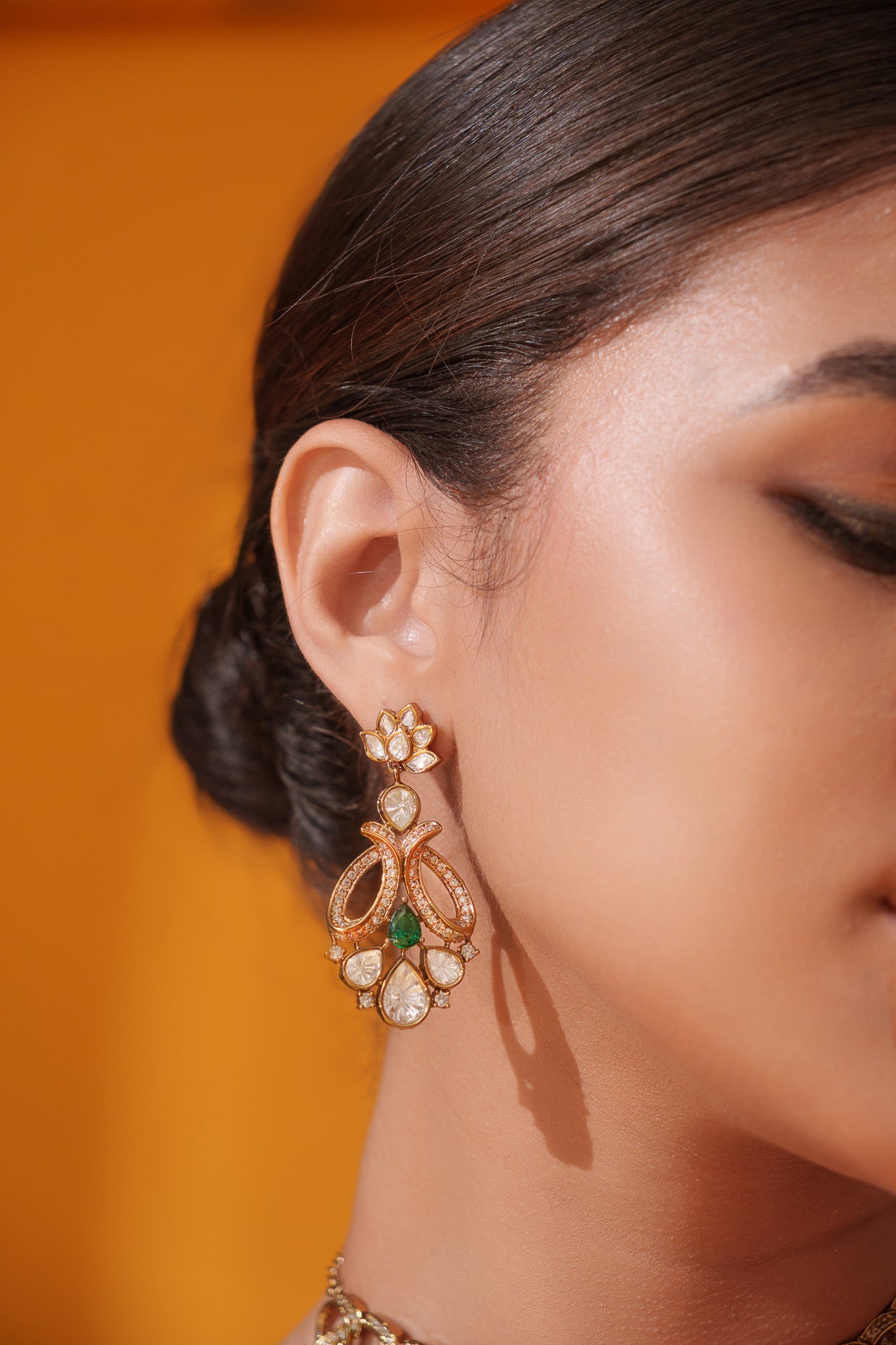 Dramatic and classy two tone kundan polki stone necklace set with matching earrings
