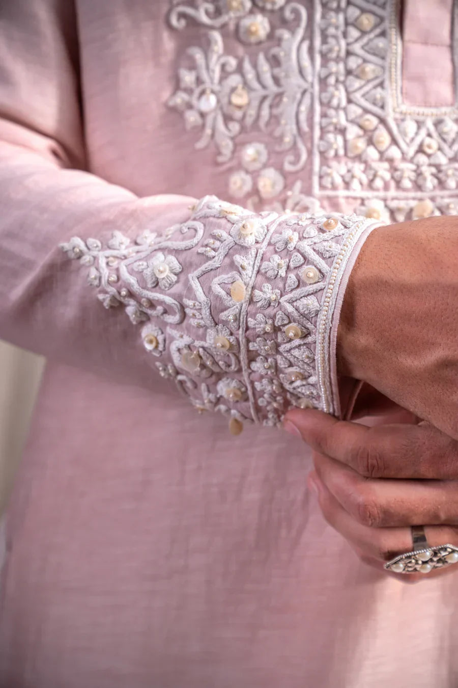 Blush Royale Embroidered Linen Silk Kurta