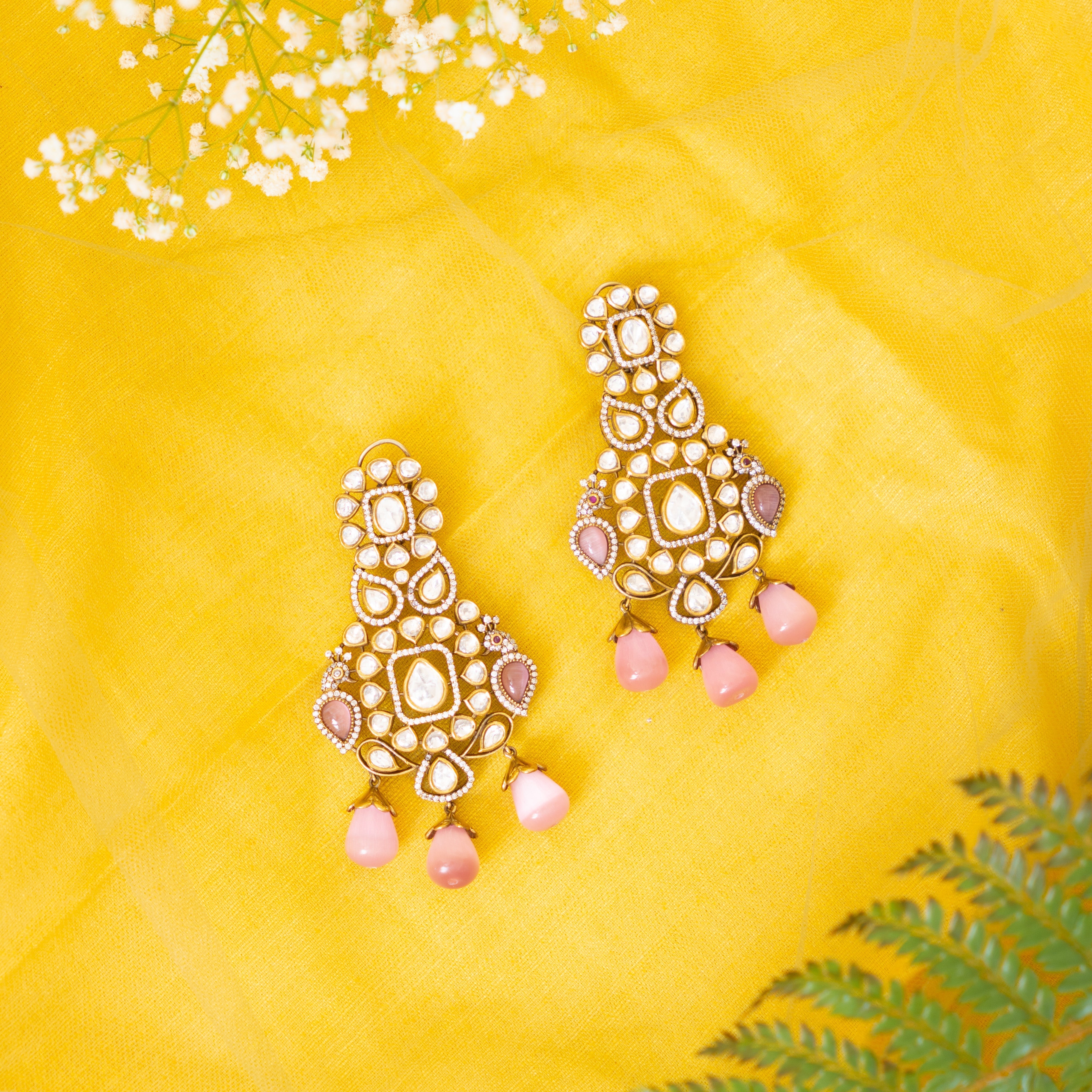 Gnavel Light Pink Polki Earrings