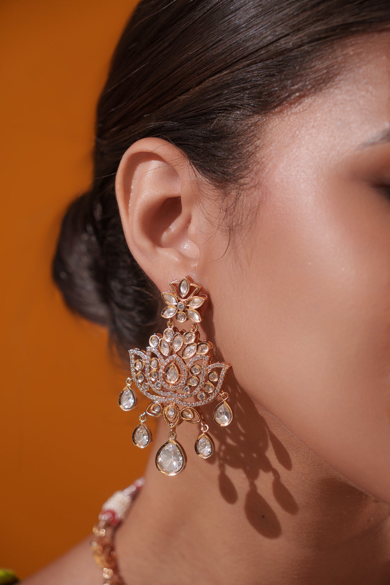 Stylish and classic kundan necklace set with matching earrings