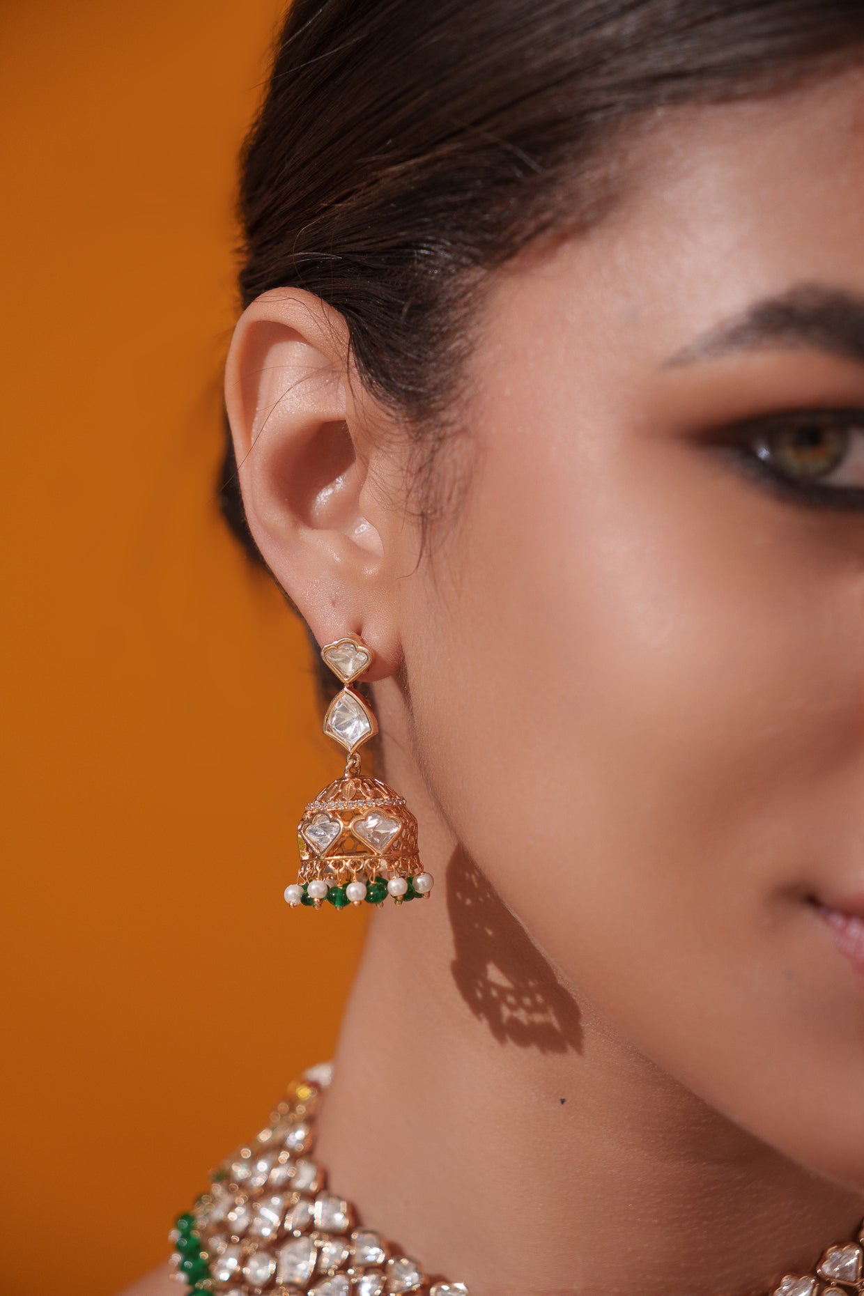 Stylish and classic kundan necklace set with matching earrings