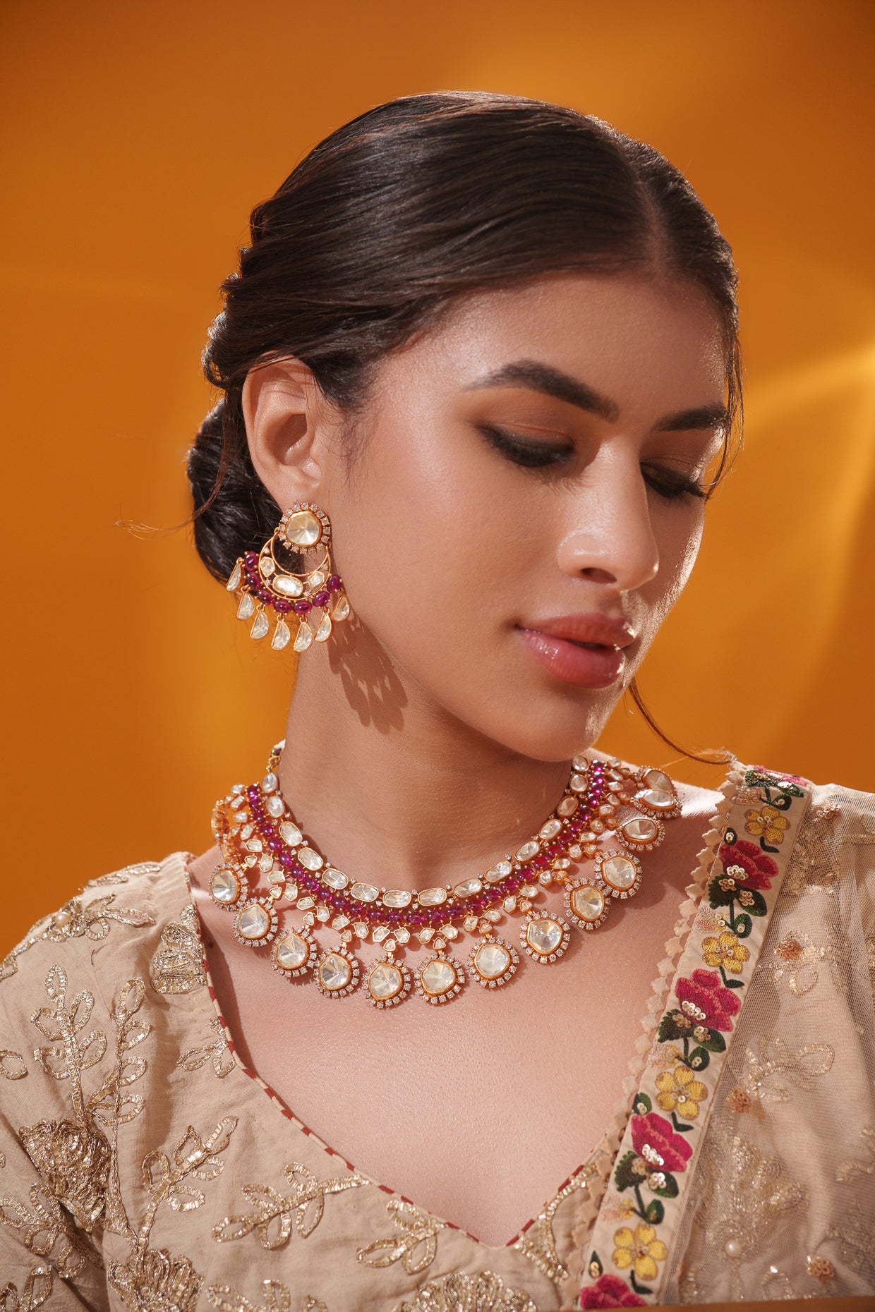 Bold and dramatic moissanite necklace set with earrings