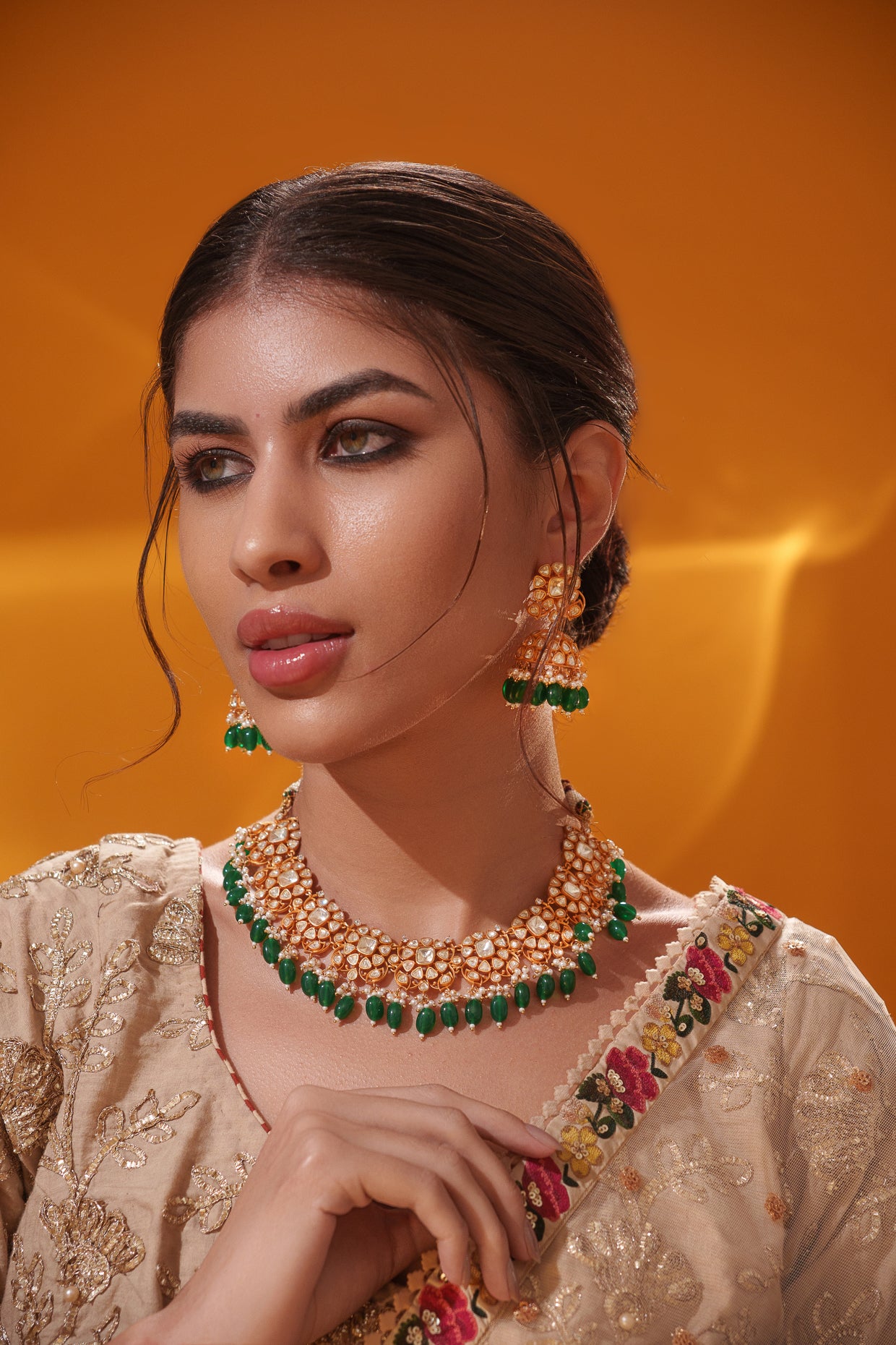 Dramatic and bold moissanite set with jhumkis