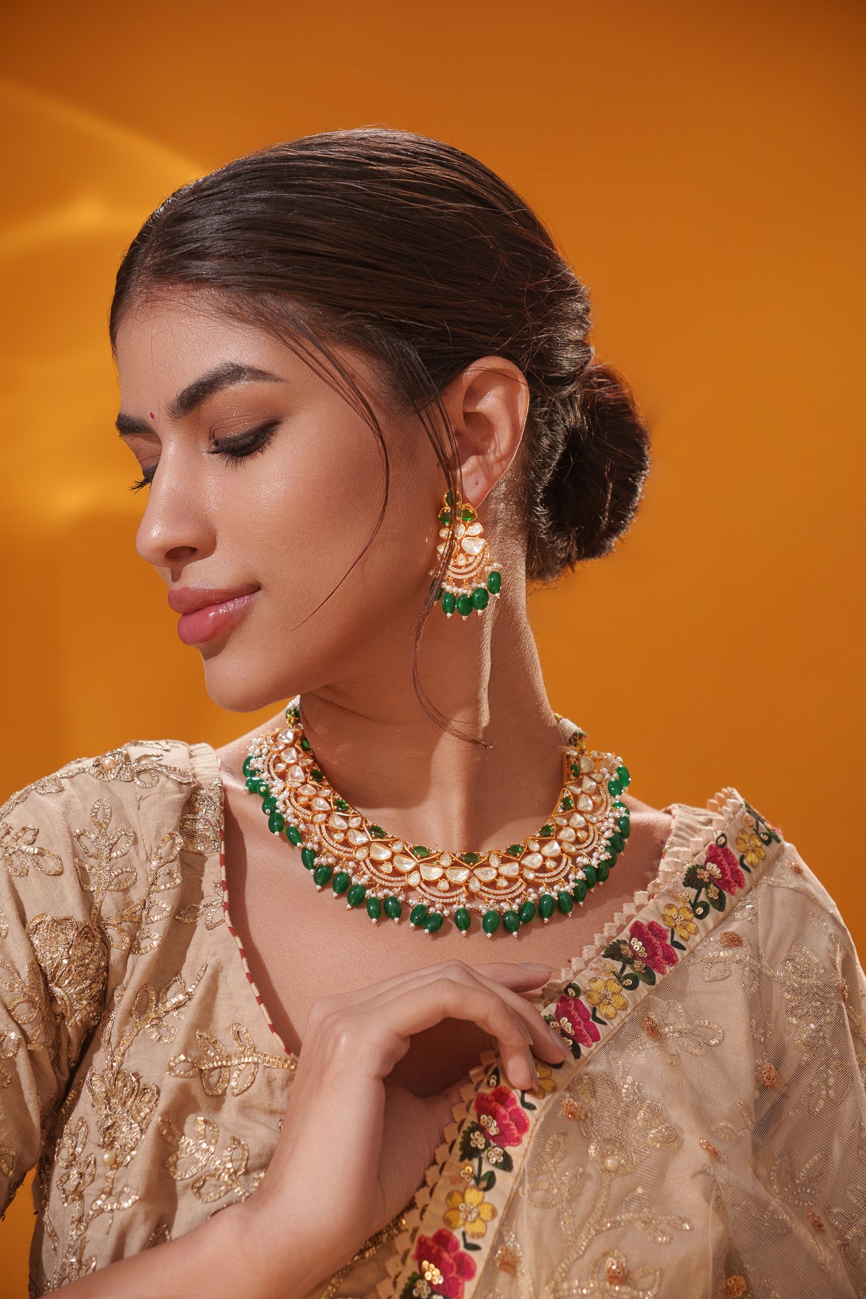 Dramatic and bold moissanite set with jhumkis